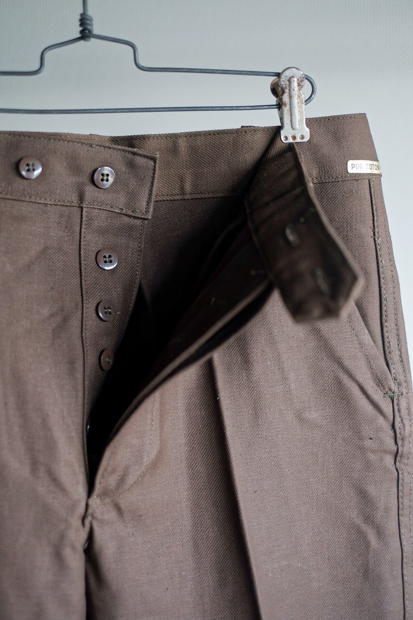 【~50's】French Vintage Brown Cotton Twill Work Pant "AUMOLINEL" "Dead Stock"