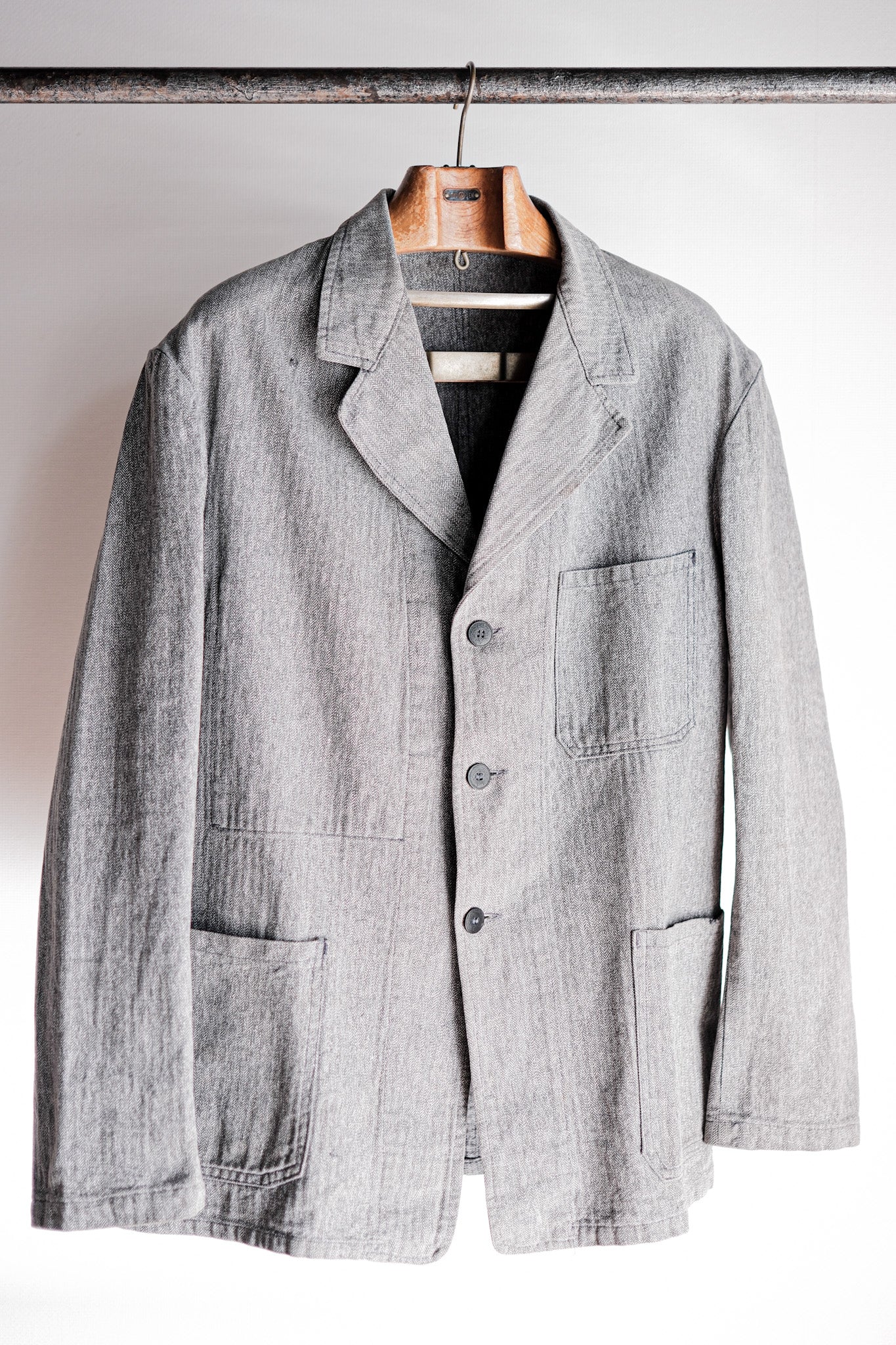 【~50's】French Vintage Salt & Pepper Cotton HBT Lapel Work Jacket
