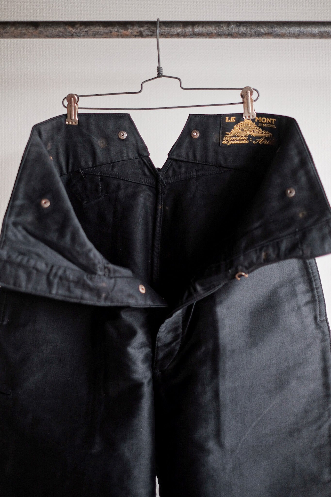 【~30's】French Vintage Black Moleskin Work Pants "Le Mont St. Michel" "Dead Stock"