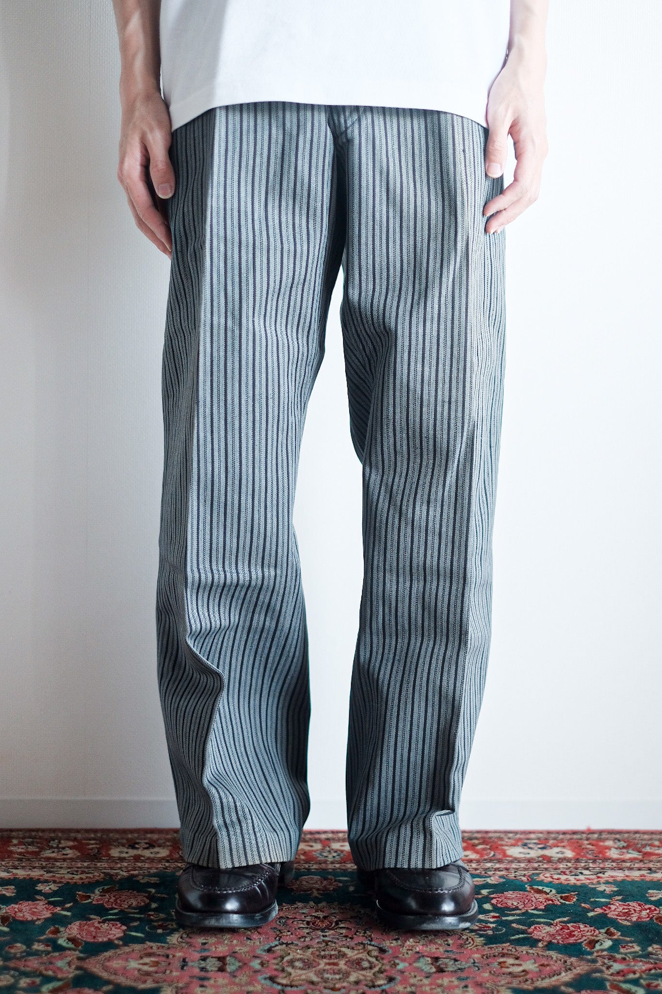 【~40's】French Vintage Cotton Striped Work Pants "Dead Stock"