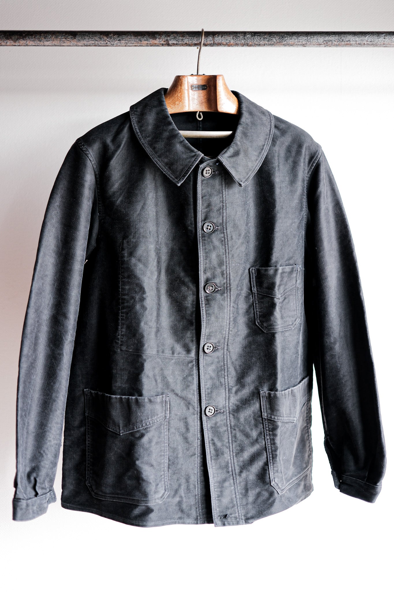 【~40's】French Vintage Black Moleskin Work Jacket "Le Mont St. Michel"