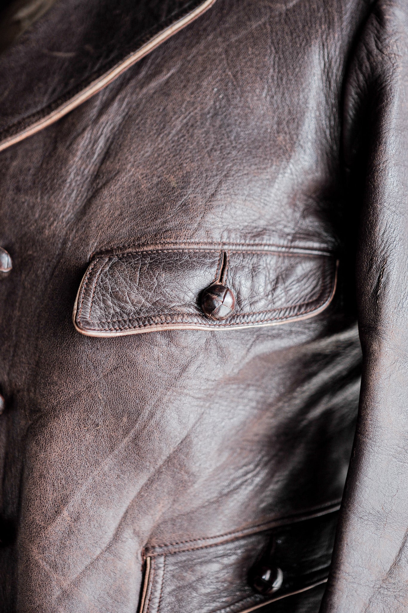 【~40's】German Vintage Double Breasted Motorcycle Leather Jacket