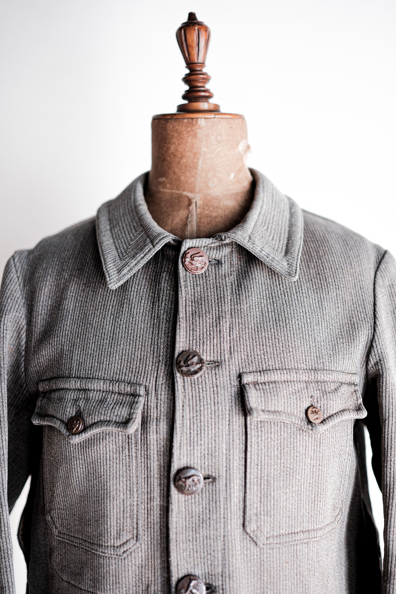 【~50's】French Vintage Gray Cotton Pique Hunting Jacket