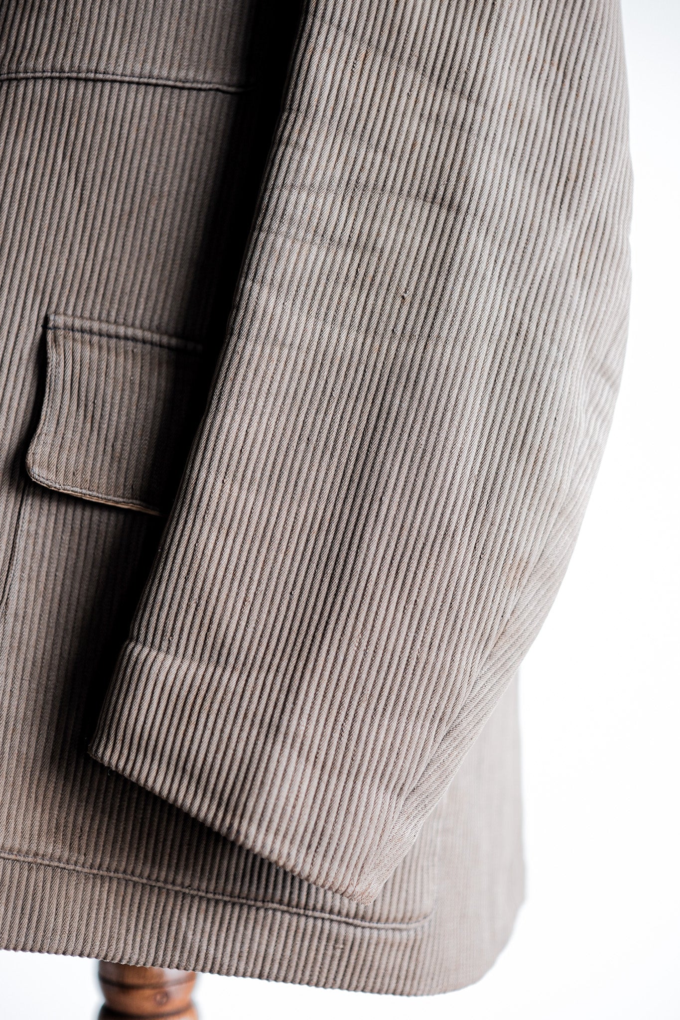 【~40's】French Vintage Brown Cotton Pique Lapel Gamekeeper Hunting Jacket "Unusual Pattern"