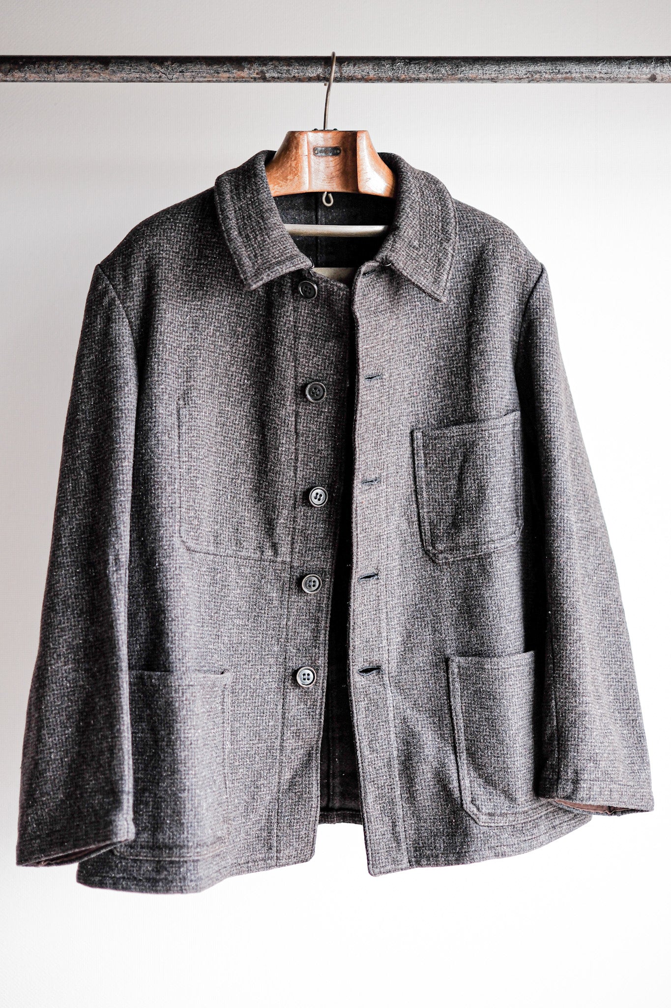 【~50's】French Vintage Gray Wool Checked Work Jacket