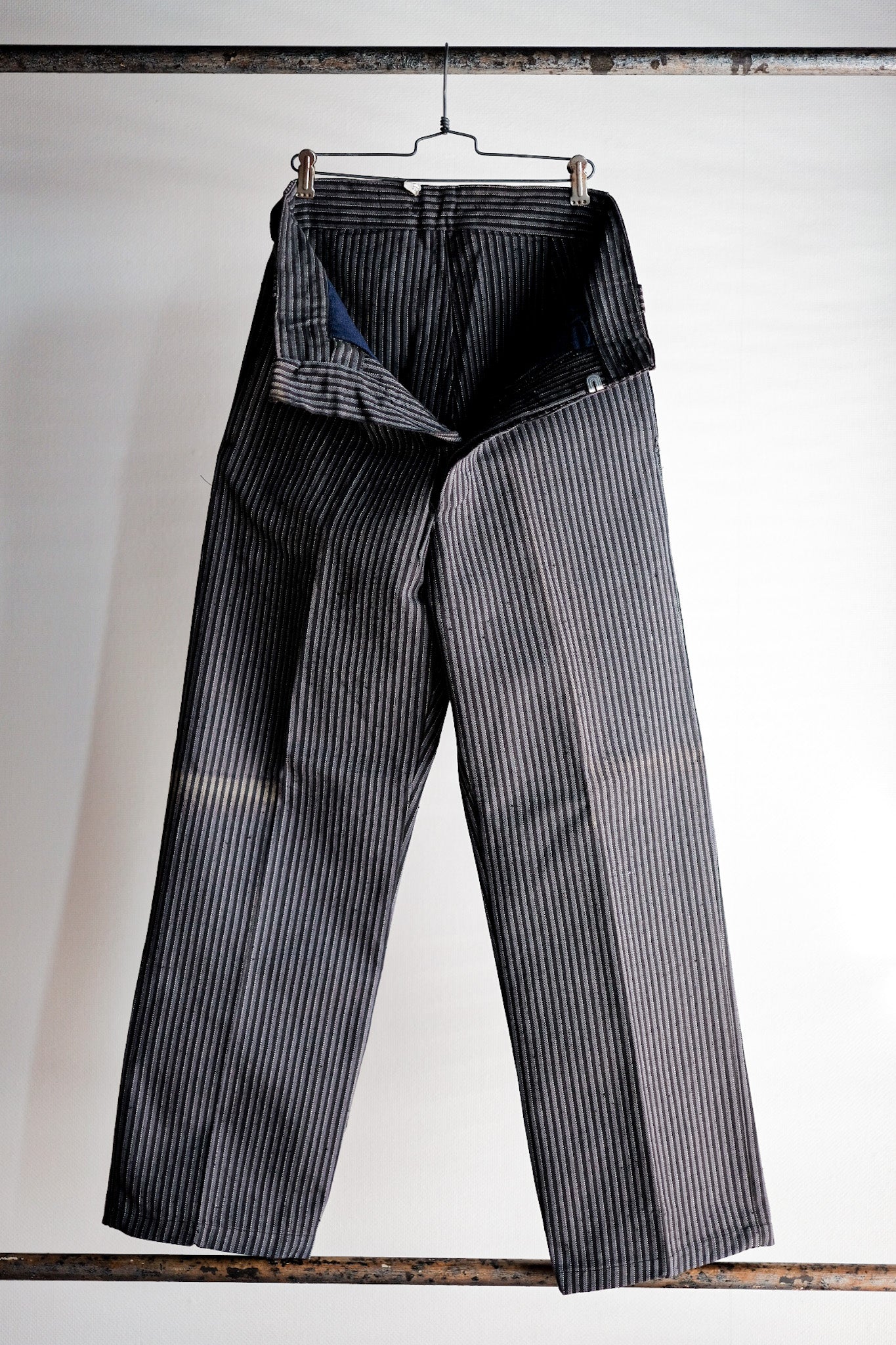【~40's】French Vintage Cotton Striped Work Pants "Dead Stock"