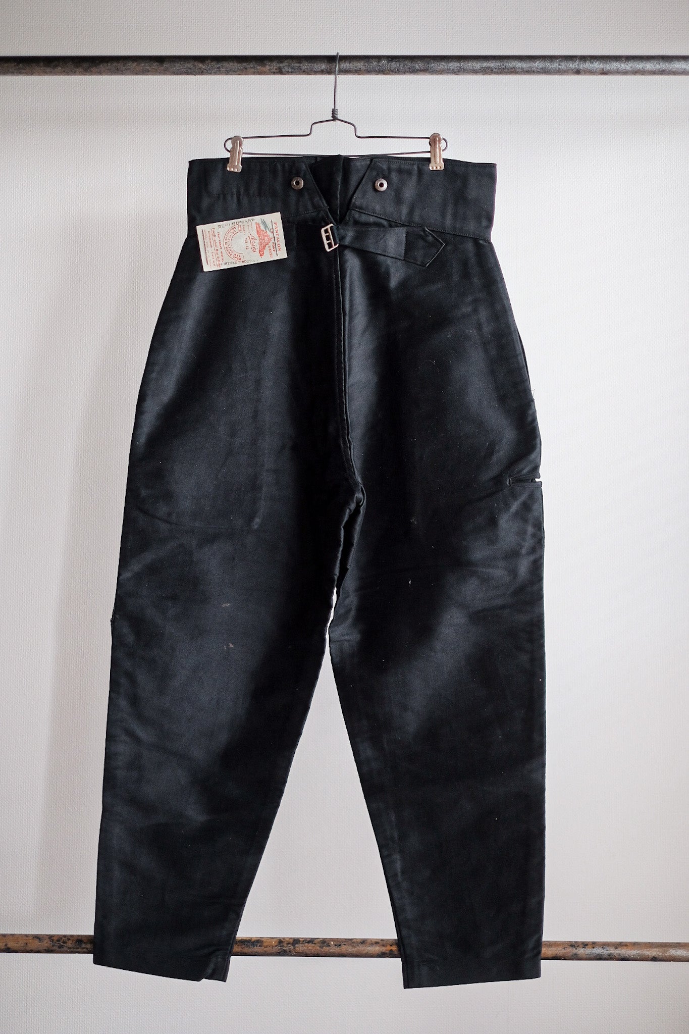 【~30's】French Vintage Black Moleskin Work Pants "Le Mont St. Michel" "Dead Stock"