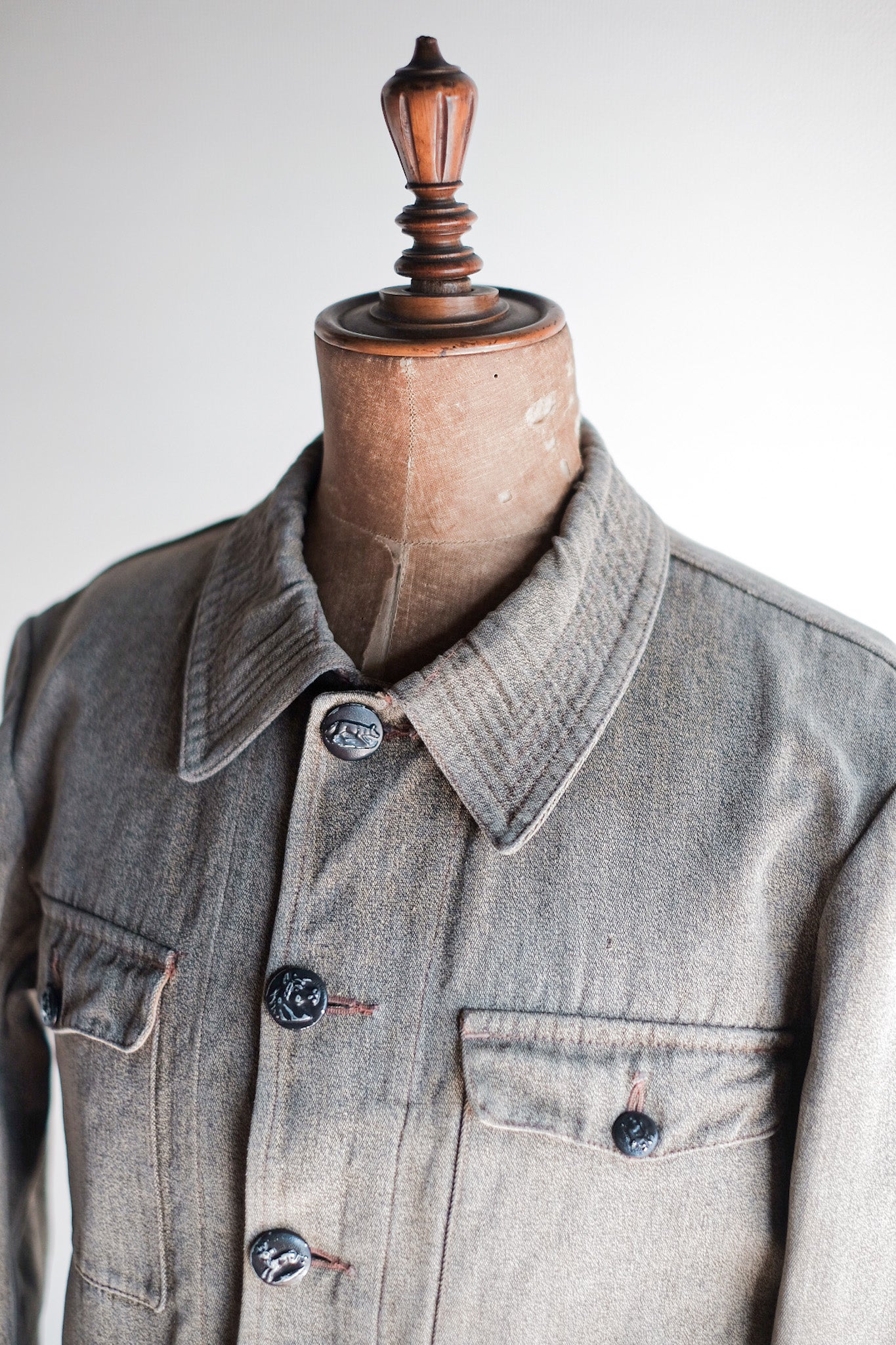 【~30's】French Vintage Brown Cotton Salt & Pepper Hunting Jacket