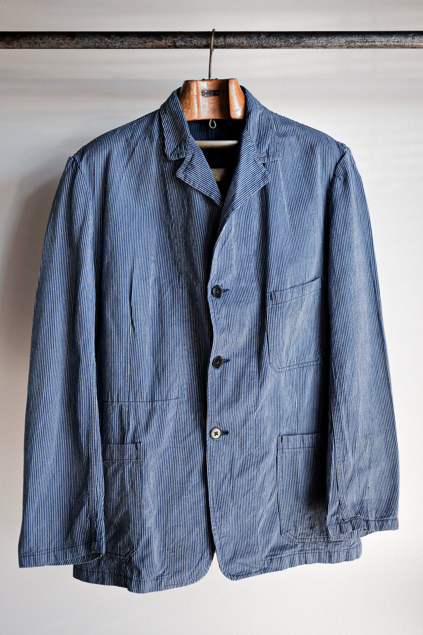 【~60's】French Vintage Cotton Striped Work Jacket "AU MOLINEL"
