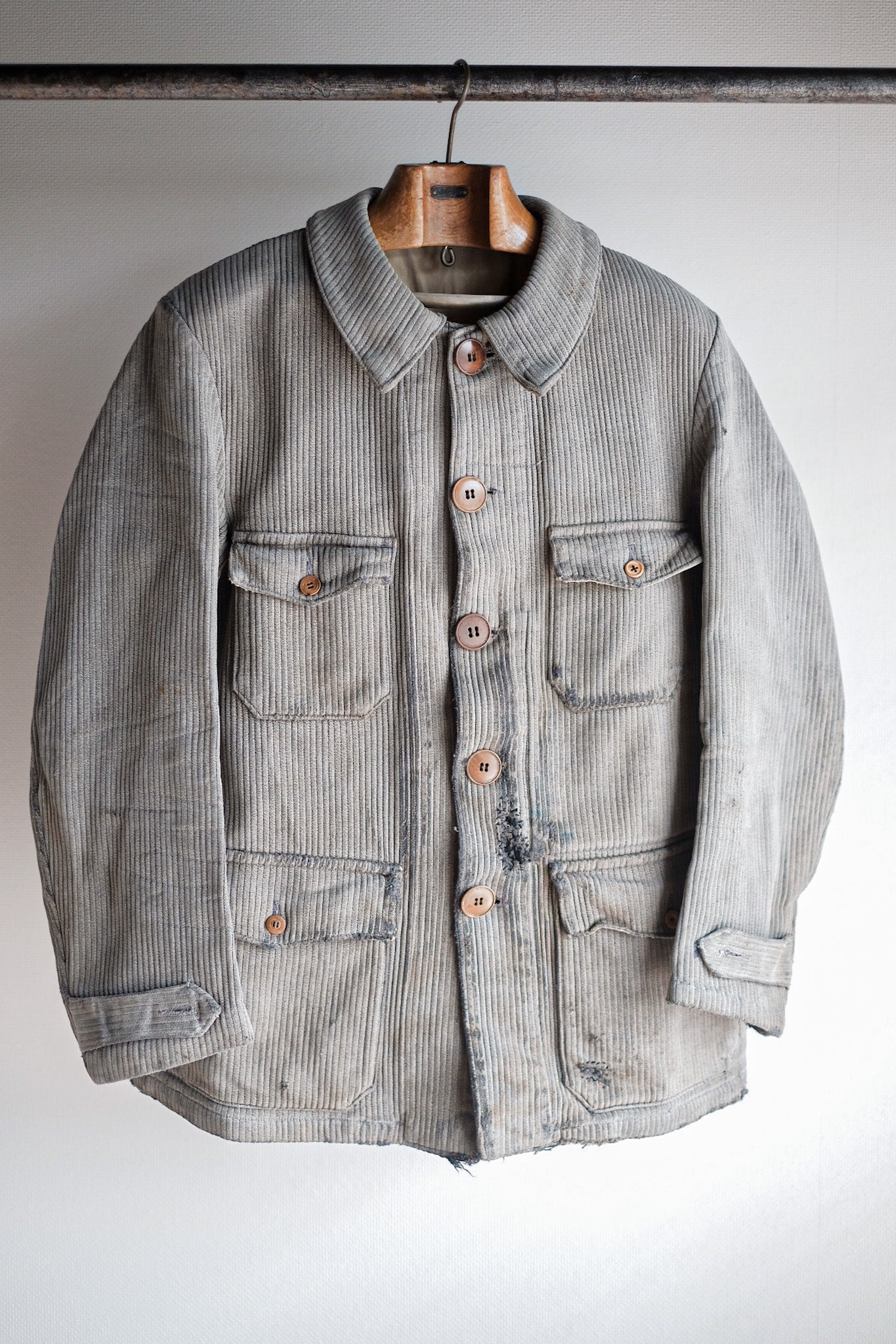 【~40's】French Vintage Gray Cotton Pique Hunting Jacket