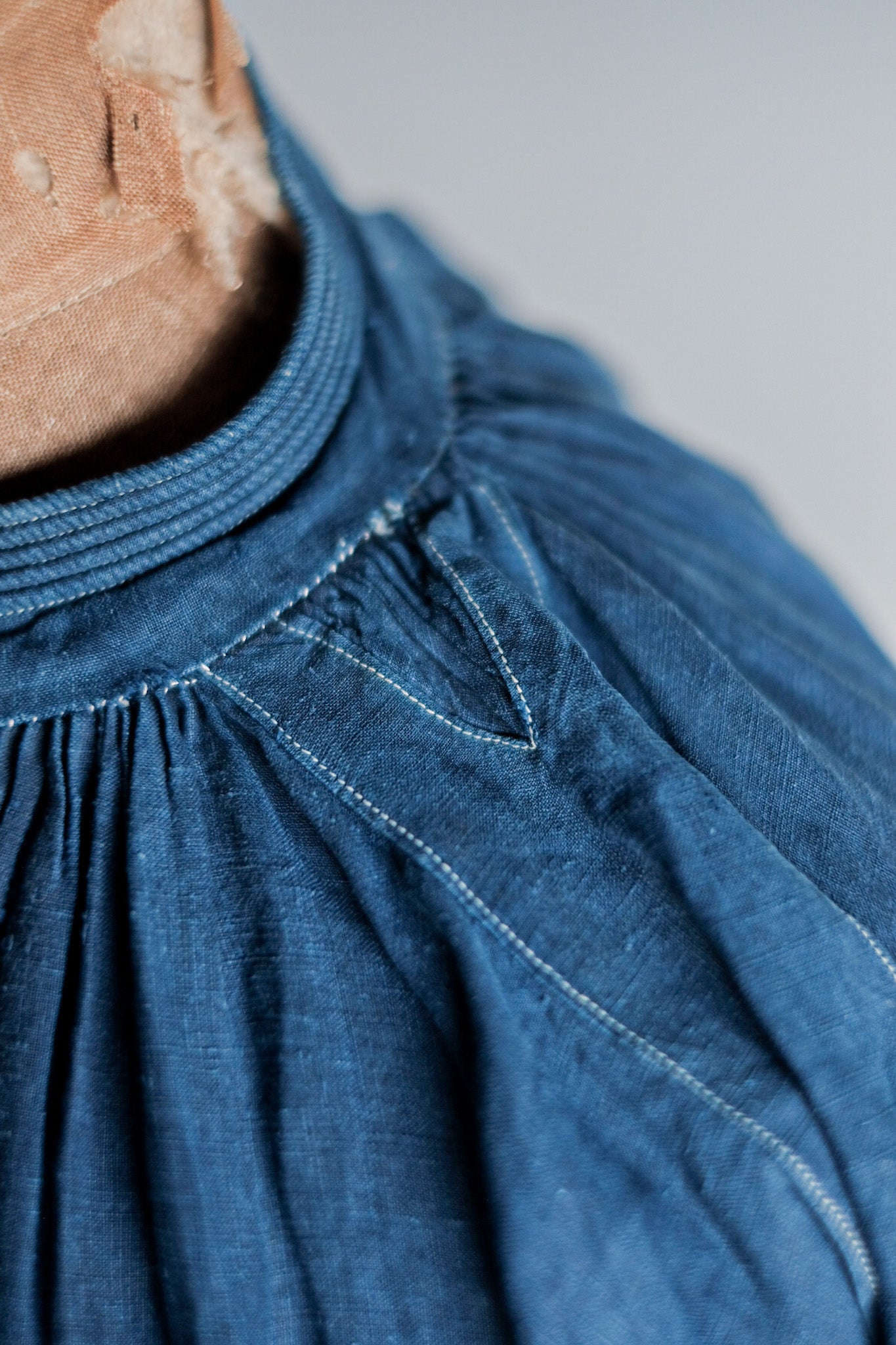 【Early 20th C】French Antique Indigo Linen Smock "Biaude"