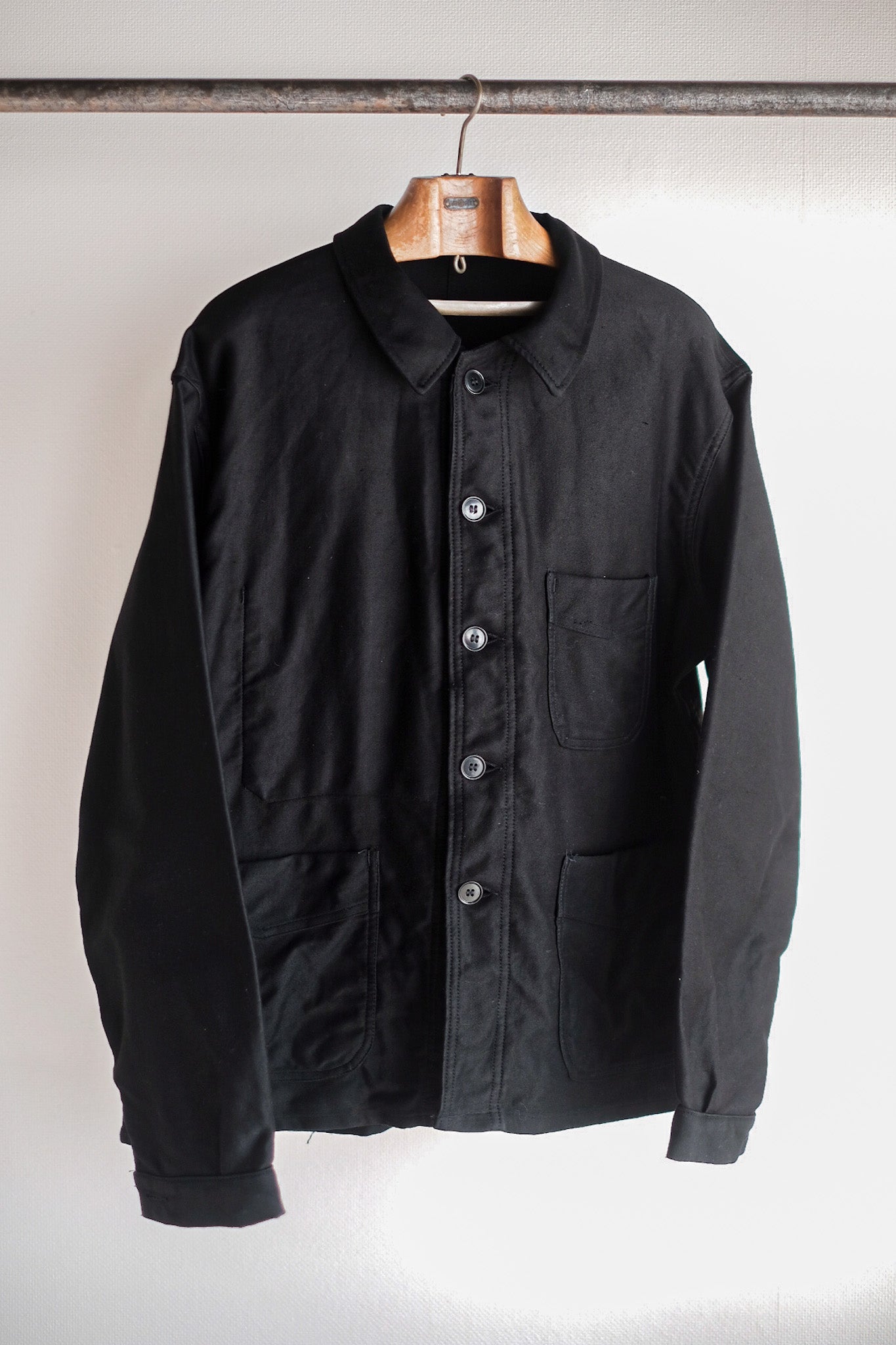 【~50's】French Vintage Black Moleskin Work Jacket "Adolphe Lafont" "Dead Stock"