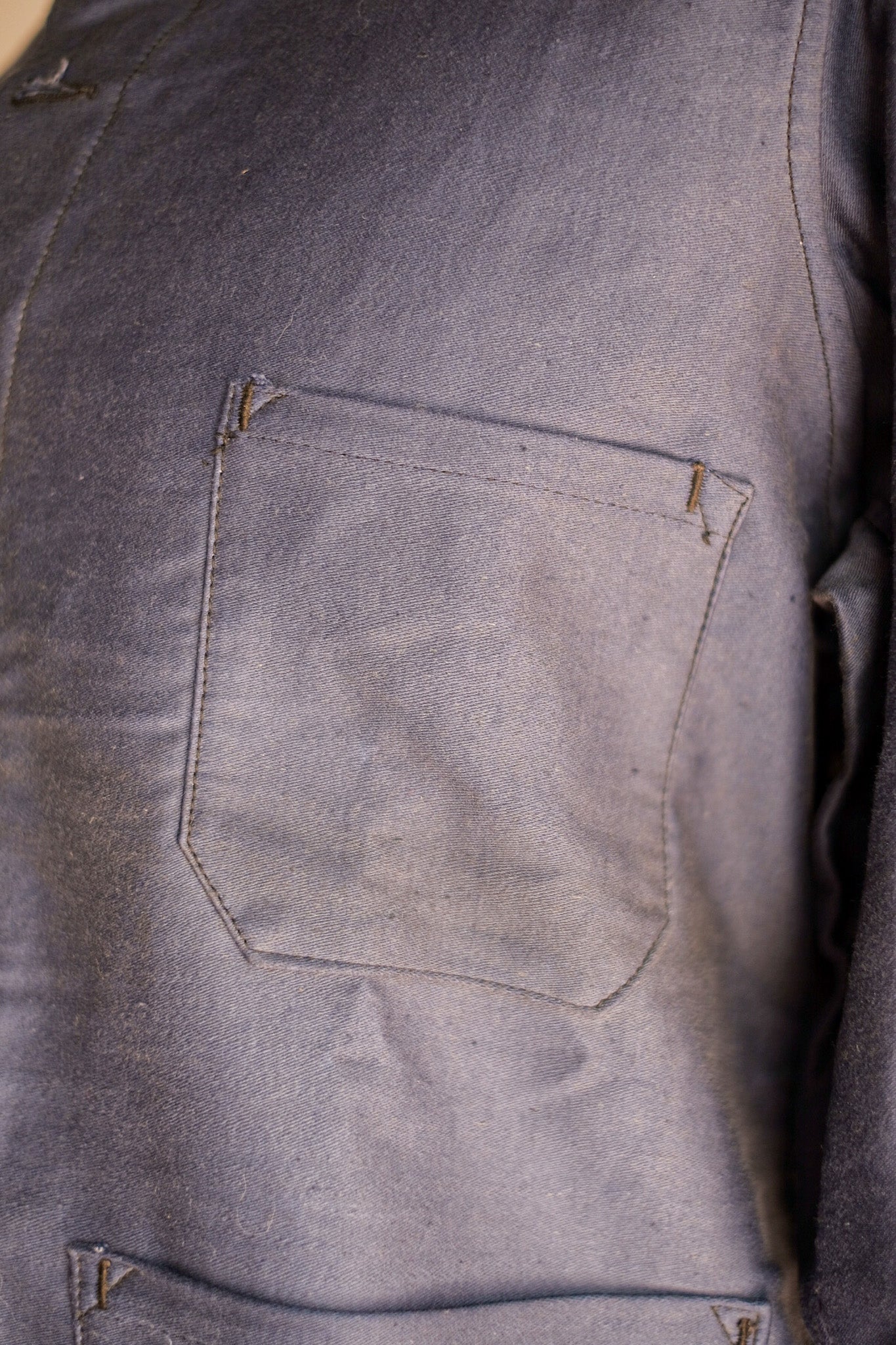 【~30's】French Vintage Blue Moleskin Work Jacket "Dead Stock"