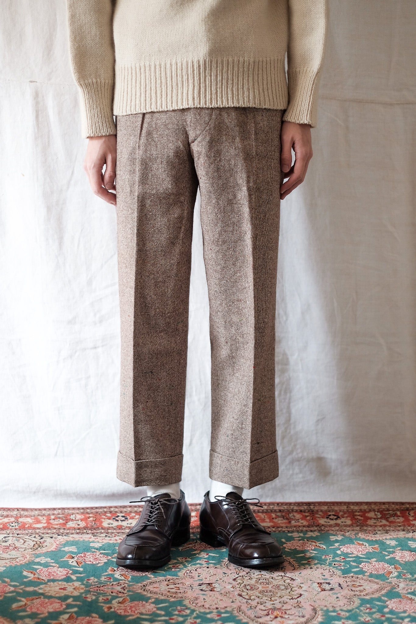 【~40's】French Vintage Brown Mix Wool Trousers "Dead Stock"