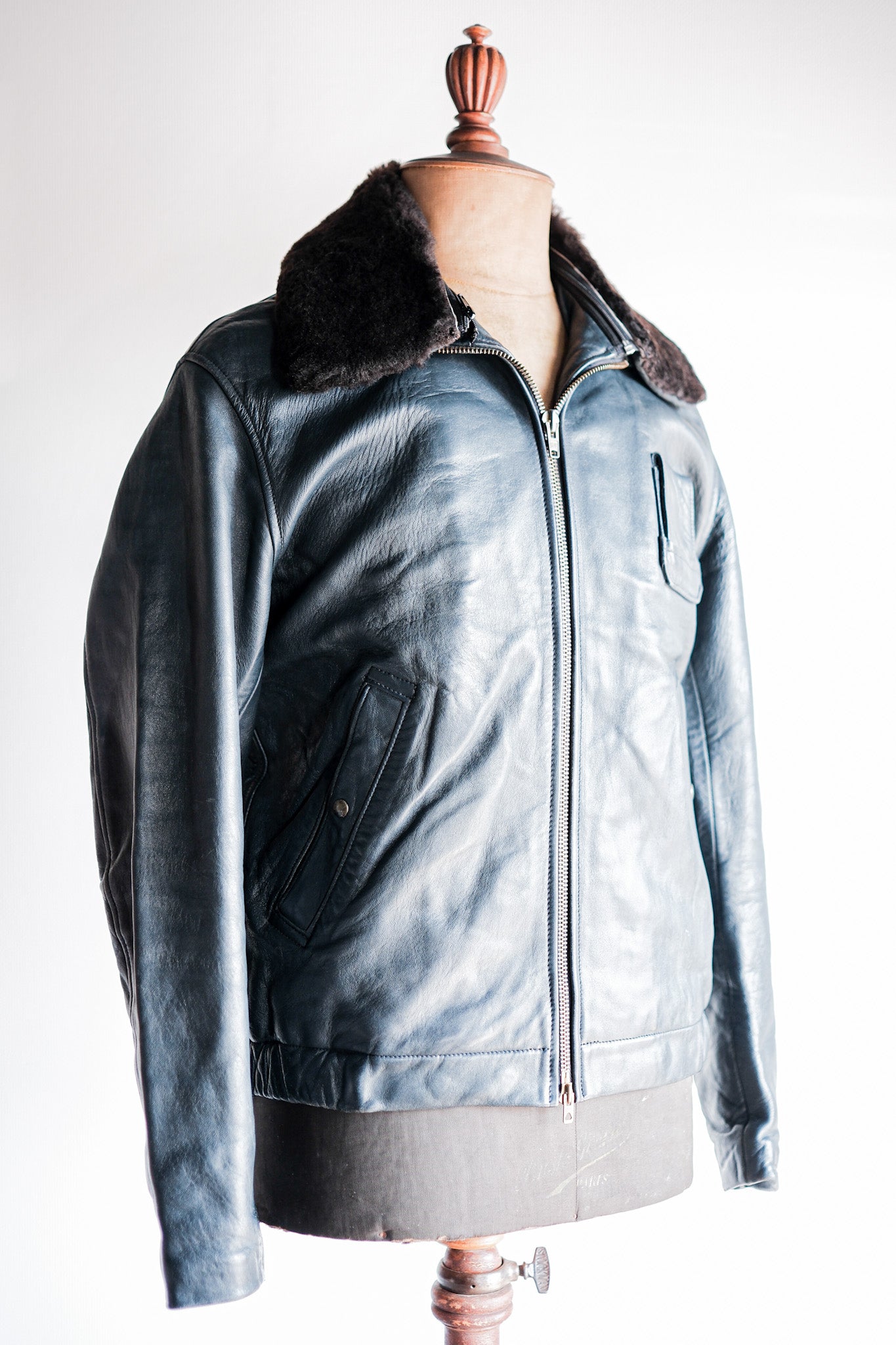 【~70's】French Air Force Pilot Leather Jacket Size.44
