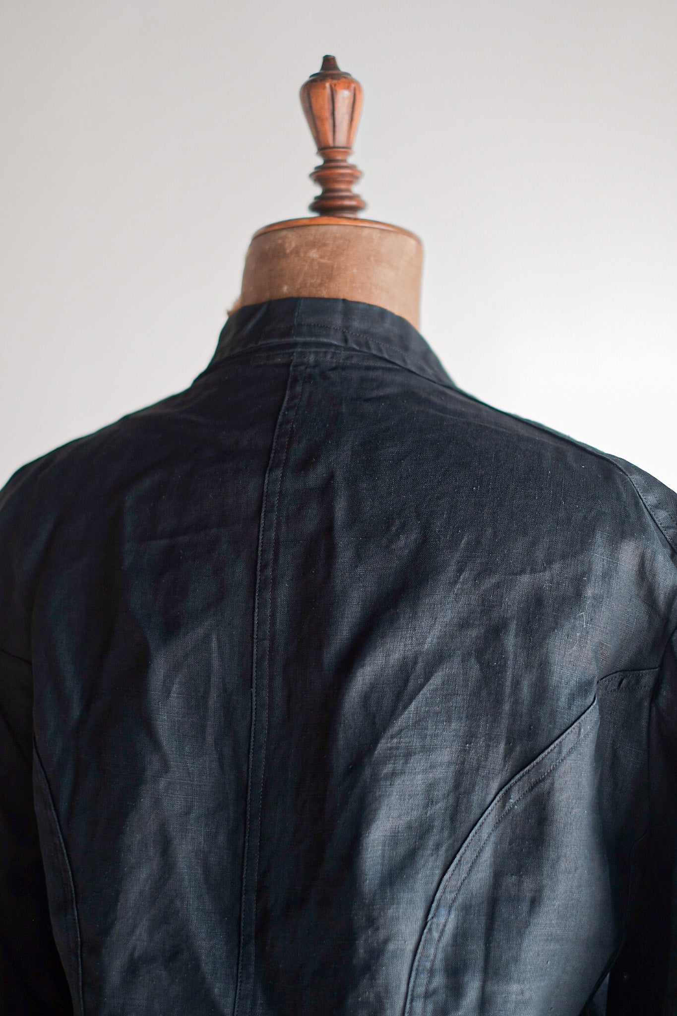 【~30's】French Vintage Black Indigo Linen Double Breasted Work Jacket "Dead Stock"