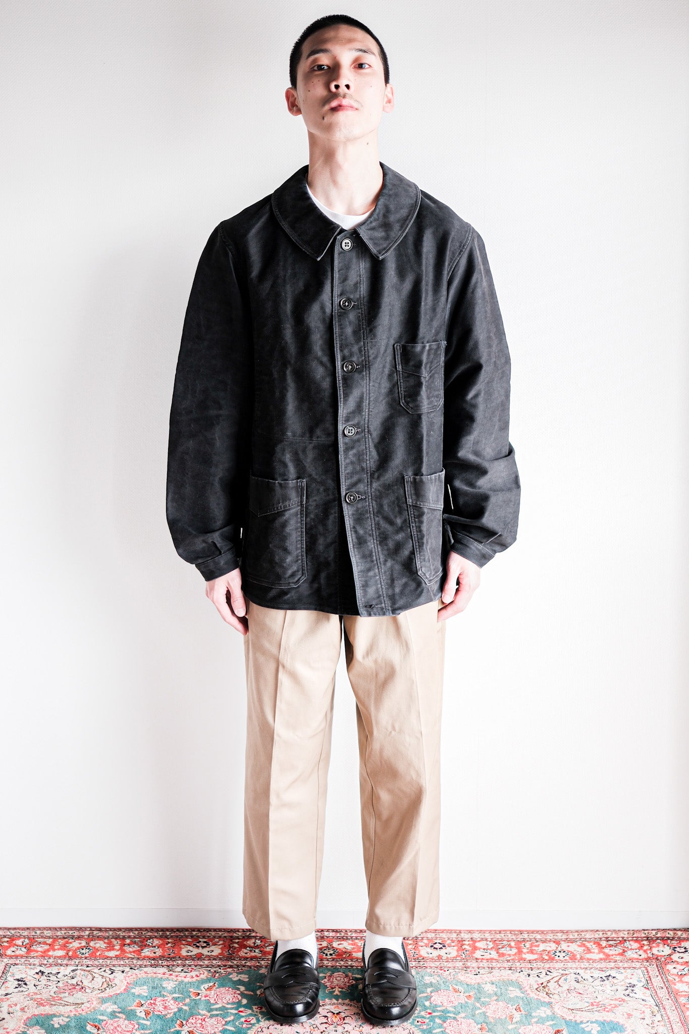 【~40's】French Vintage Black Moleskin Work Jacket "Le Mont St. Michel"