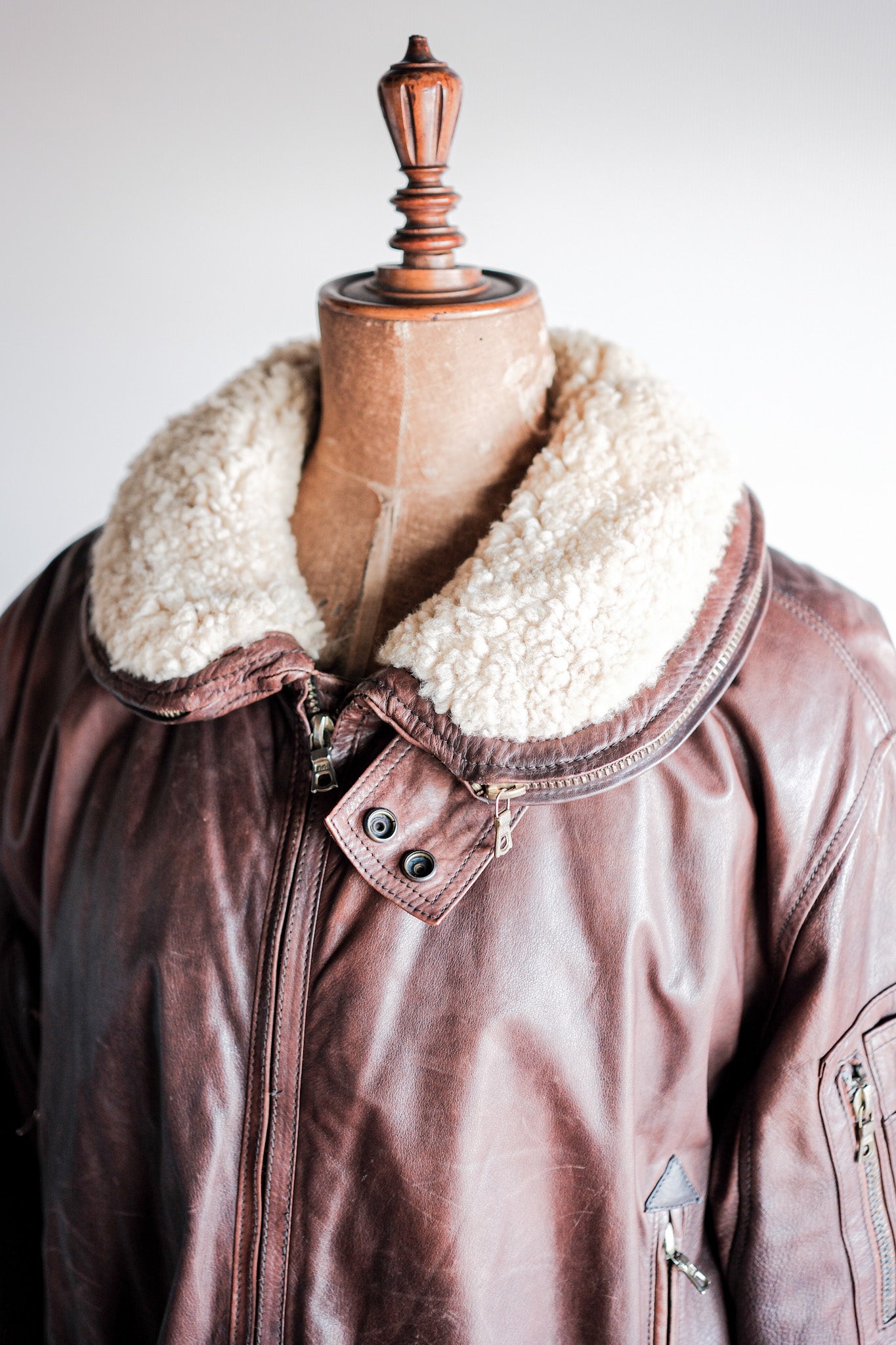 【~80's】Old GIORGIO ARMANI Aviator Style Leather Coat Size.48