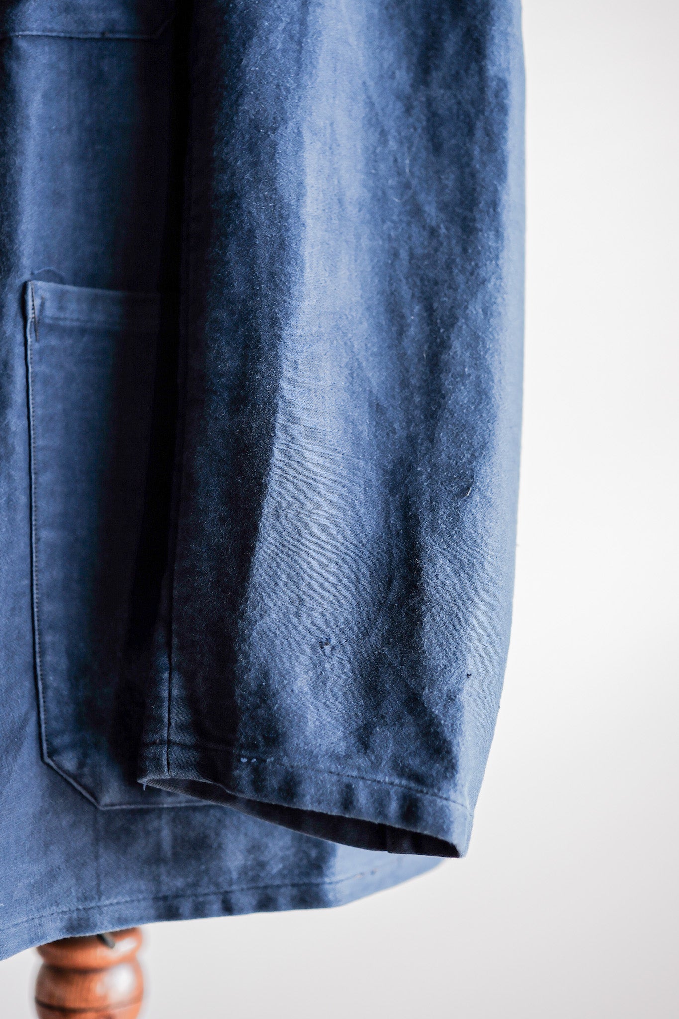【~40's】French Vintage Blue Moleskin Stand Collar Work Jacket