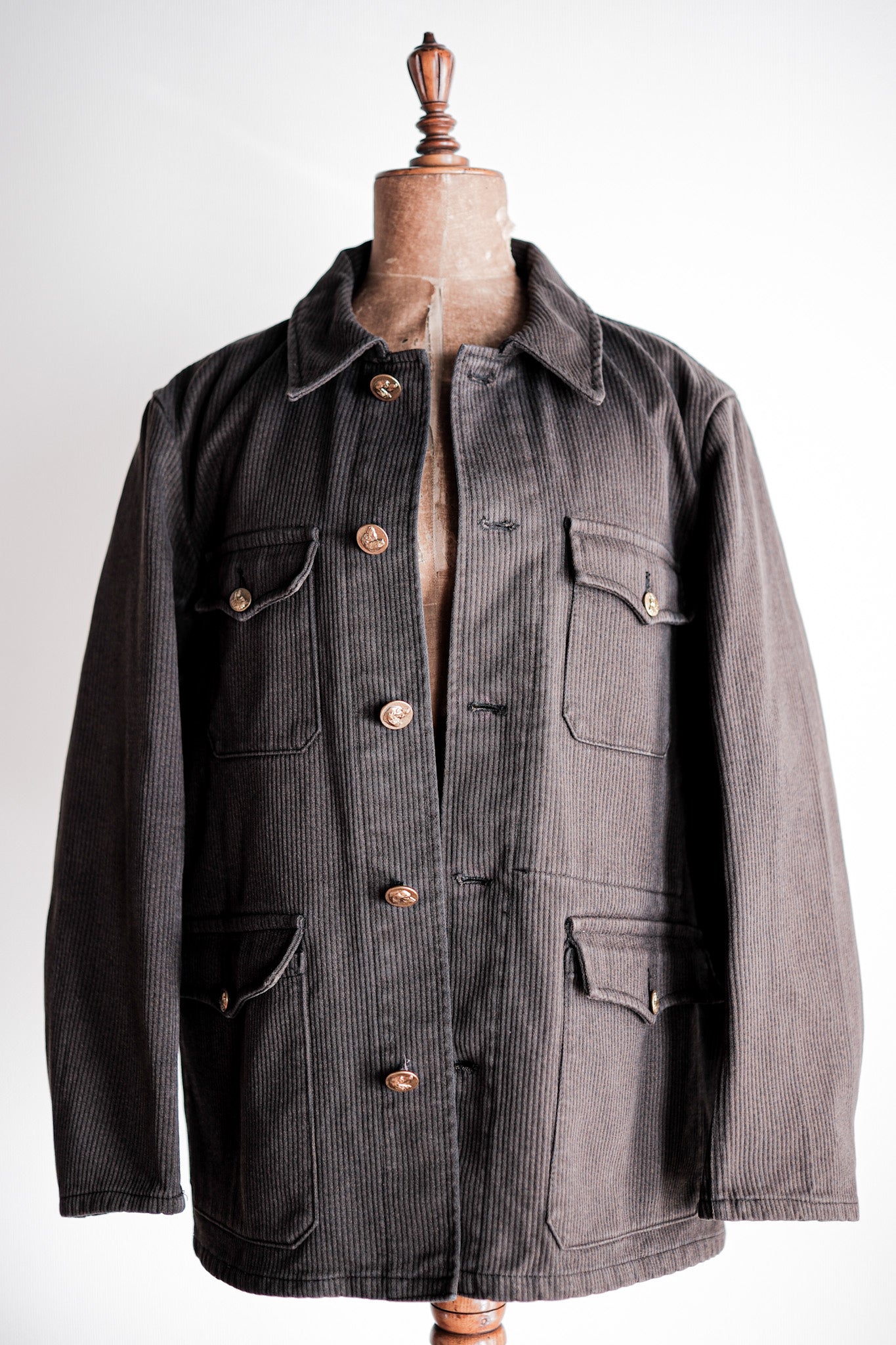 【~50's】French Vintage Brown Cotton Pique Hunting Jacket
