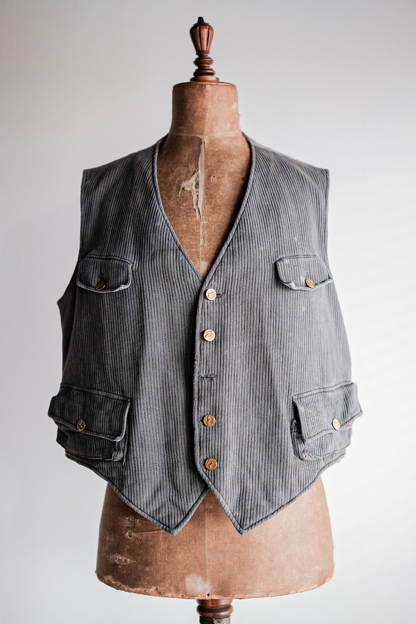 【~30's】French Vintage Gray Cotton Pique Hunting Gilet