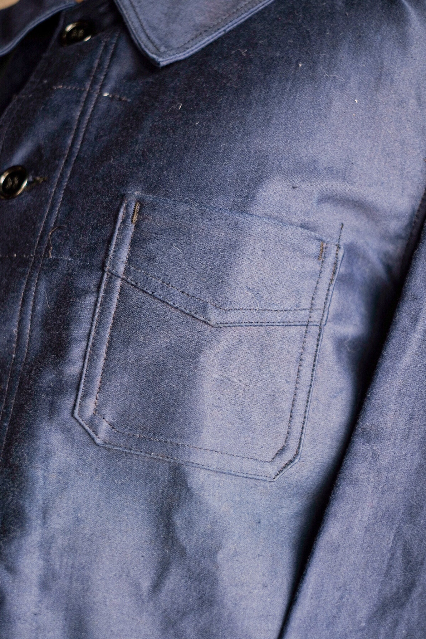 【~40's】French Vintage Blue Moleskin Work Jacket "Le Mont St. Michel" "Dead Stock"