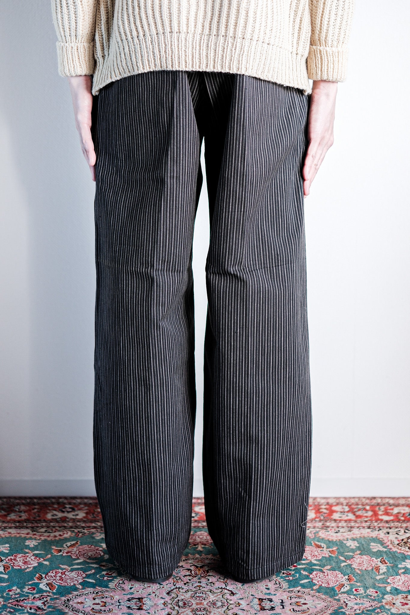【~40's】French Vintage Cotton Striped Work Pants "Dead Stock"
