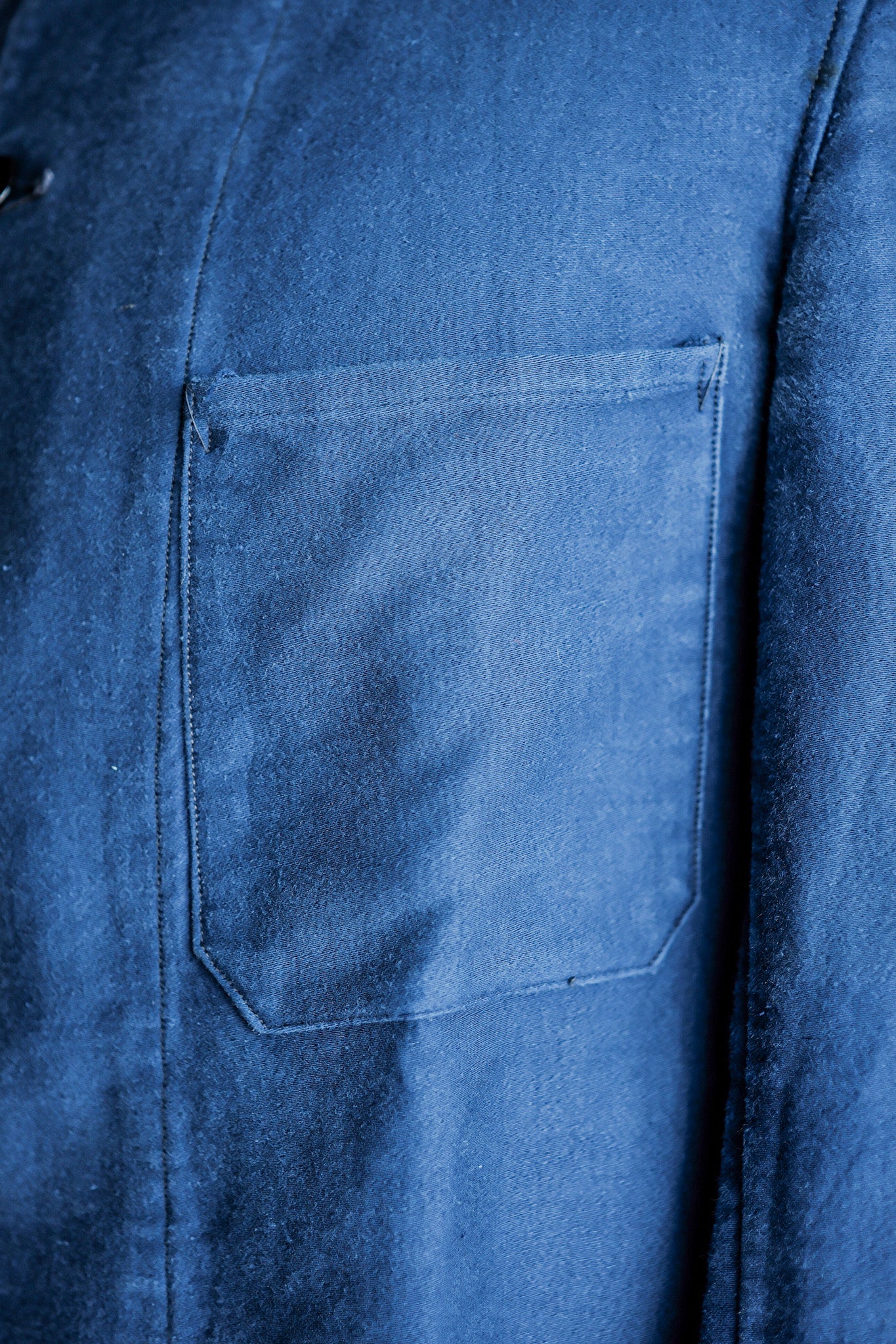 【~40's】French Vintage Blue Moleskin Stand Collar Work Jacket
