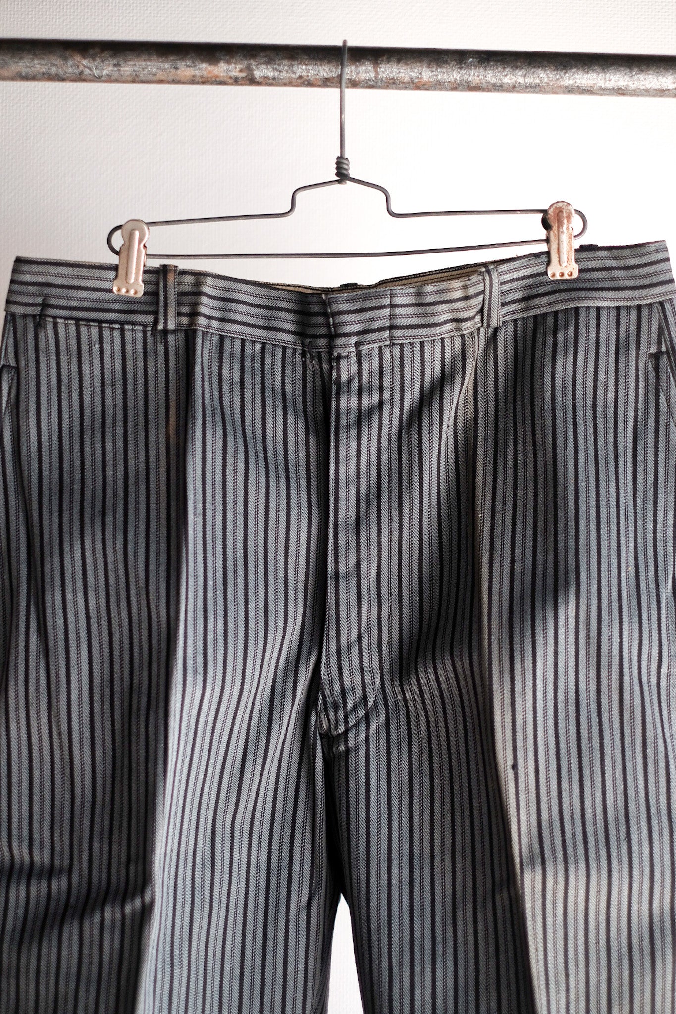 【~40's】French Vintage Cotton Striped Work Pants "Dead Stock"