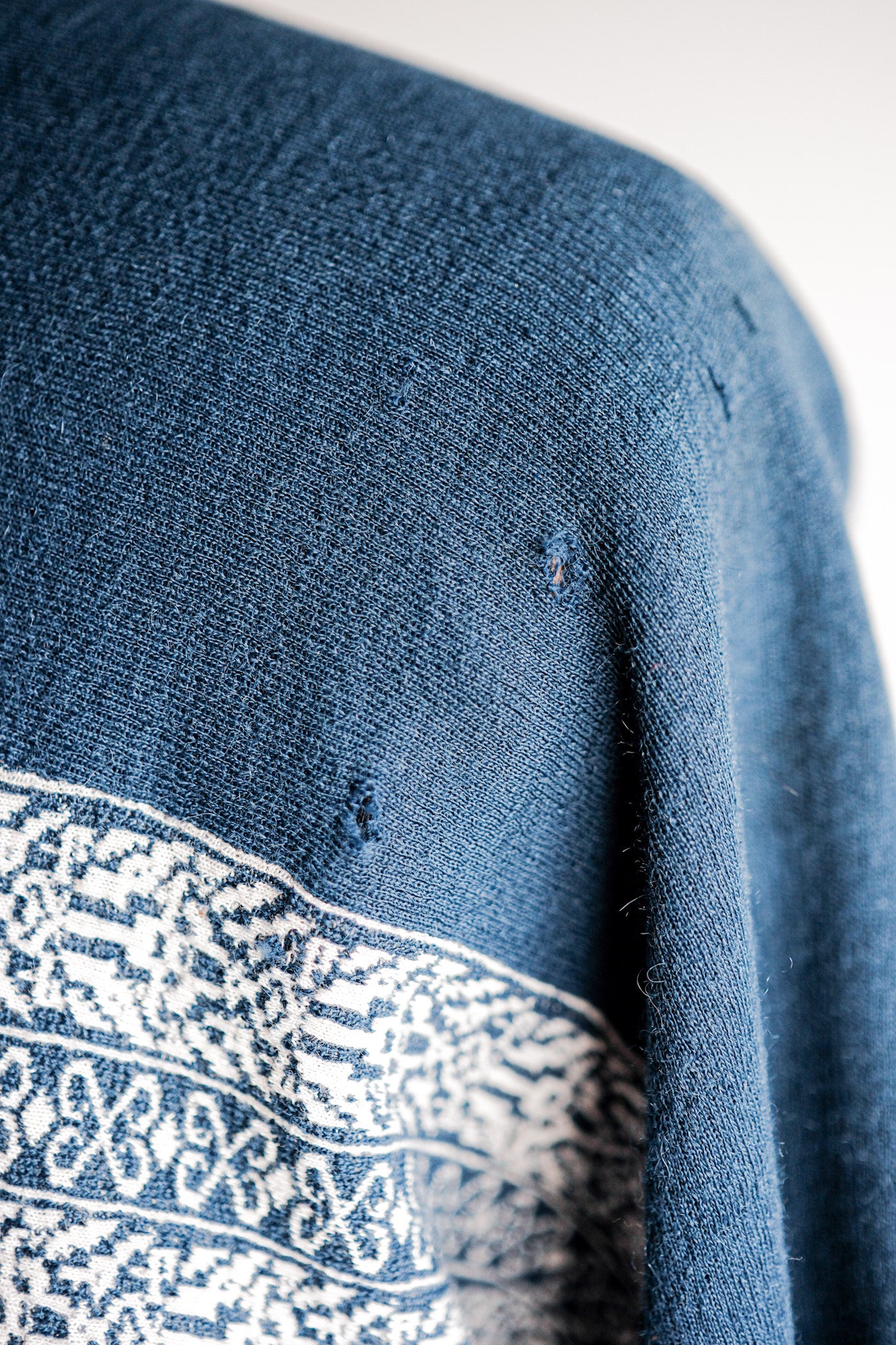 【~50's】French Vintage Full Zip Wool Printed Cardigan