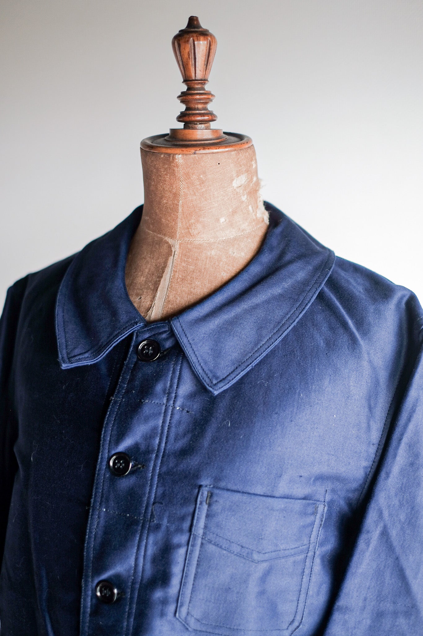 【~40's】French Vintage Blue Moleskin Work Jacket "Le Mont St. Michel" "Dead Stock"