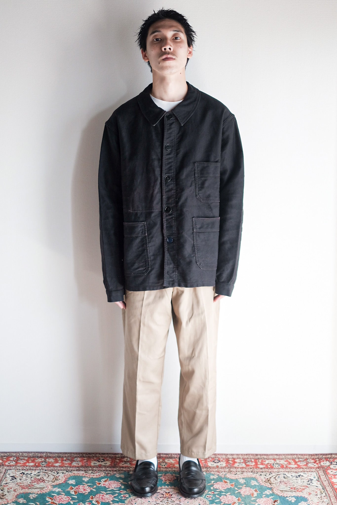 【~60's】French Vintage Black Moleskin Work Jacket