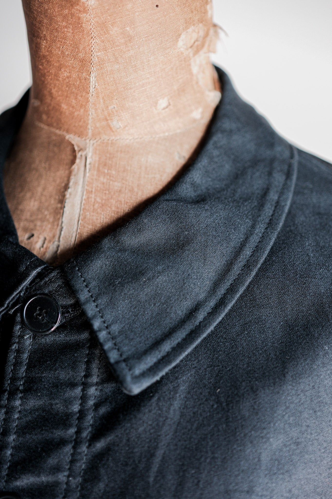 【~60's】French Vintage Black Moleskin Work Jacket Size.46 "Adolphe Lafont"