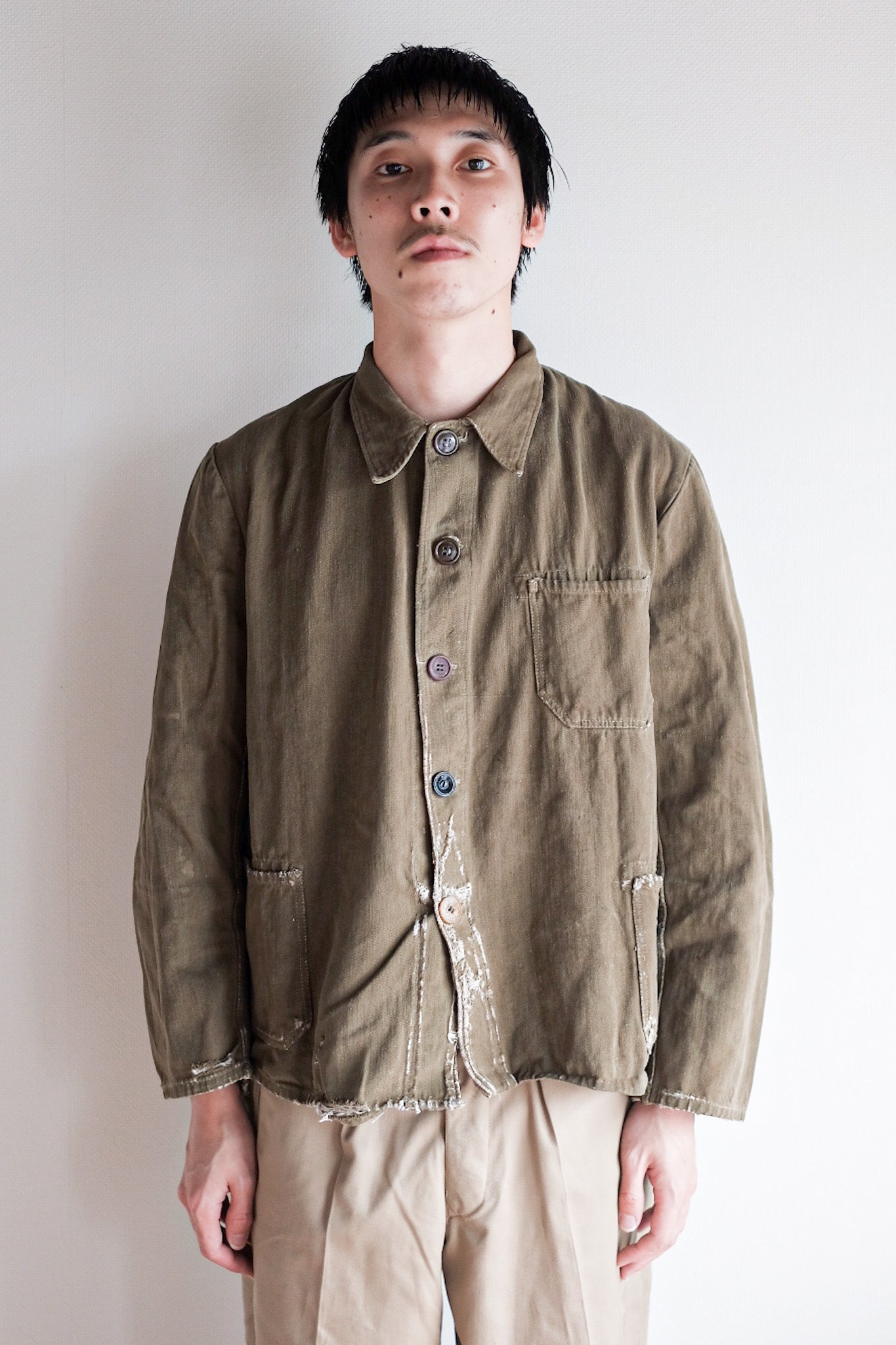 【~30's】German Vintage Green Cotton Work Jacket
