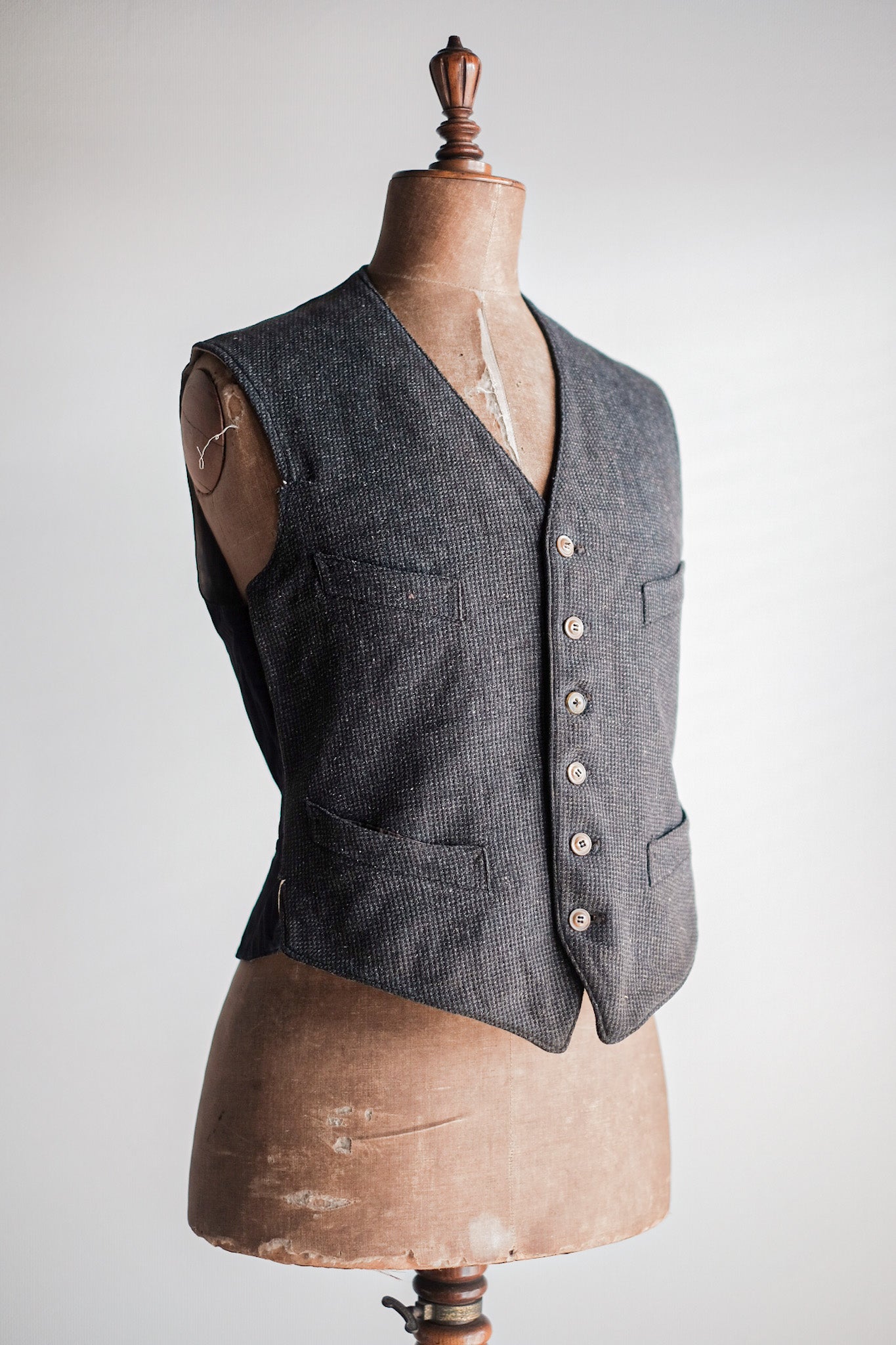 【~30's】French Vintage Gray Wool Work Gilet