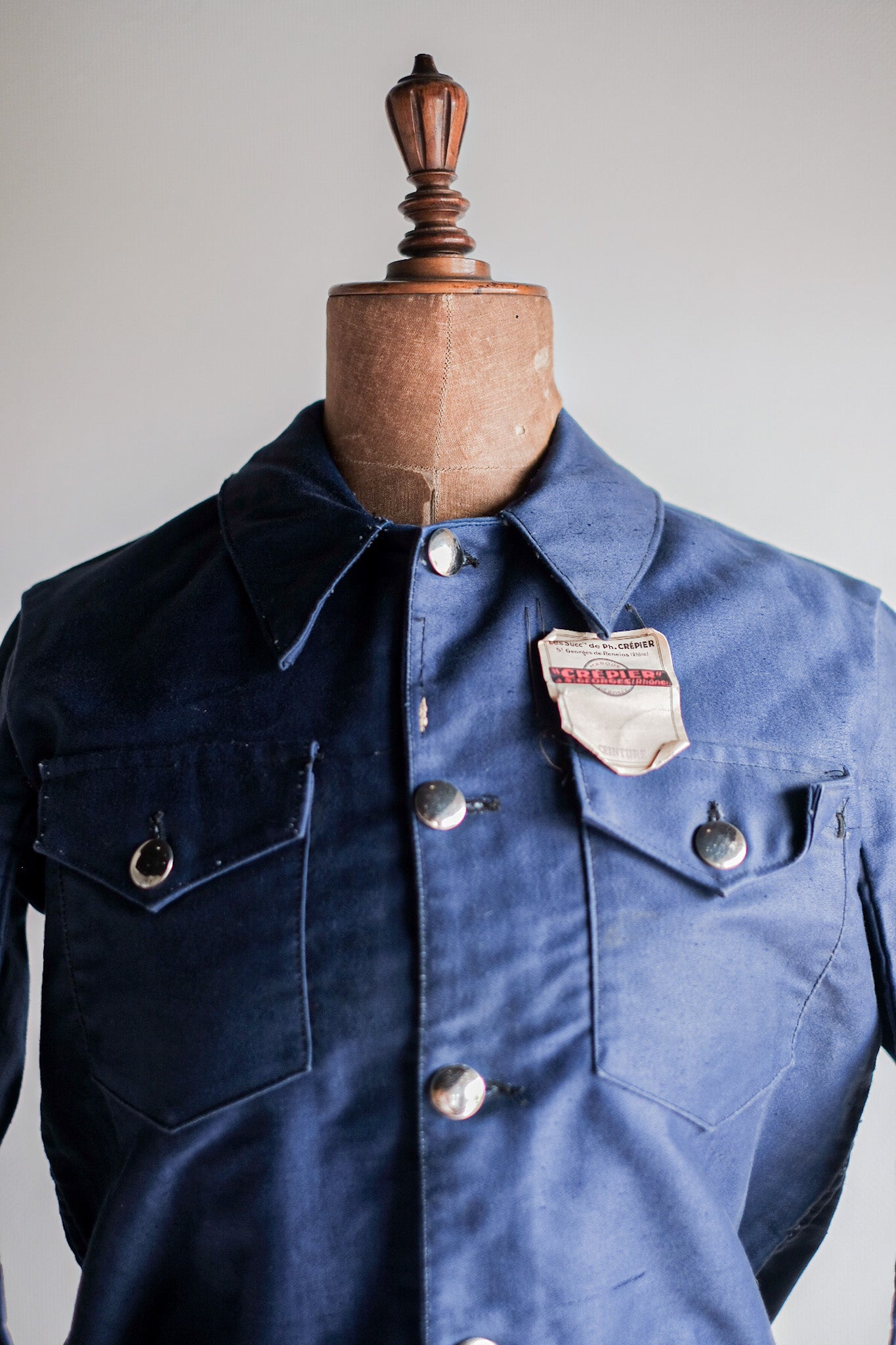 【~40's】French Vintage Blue Moleskin Cyclist Jacket "Dead Stock"