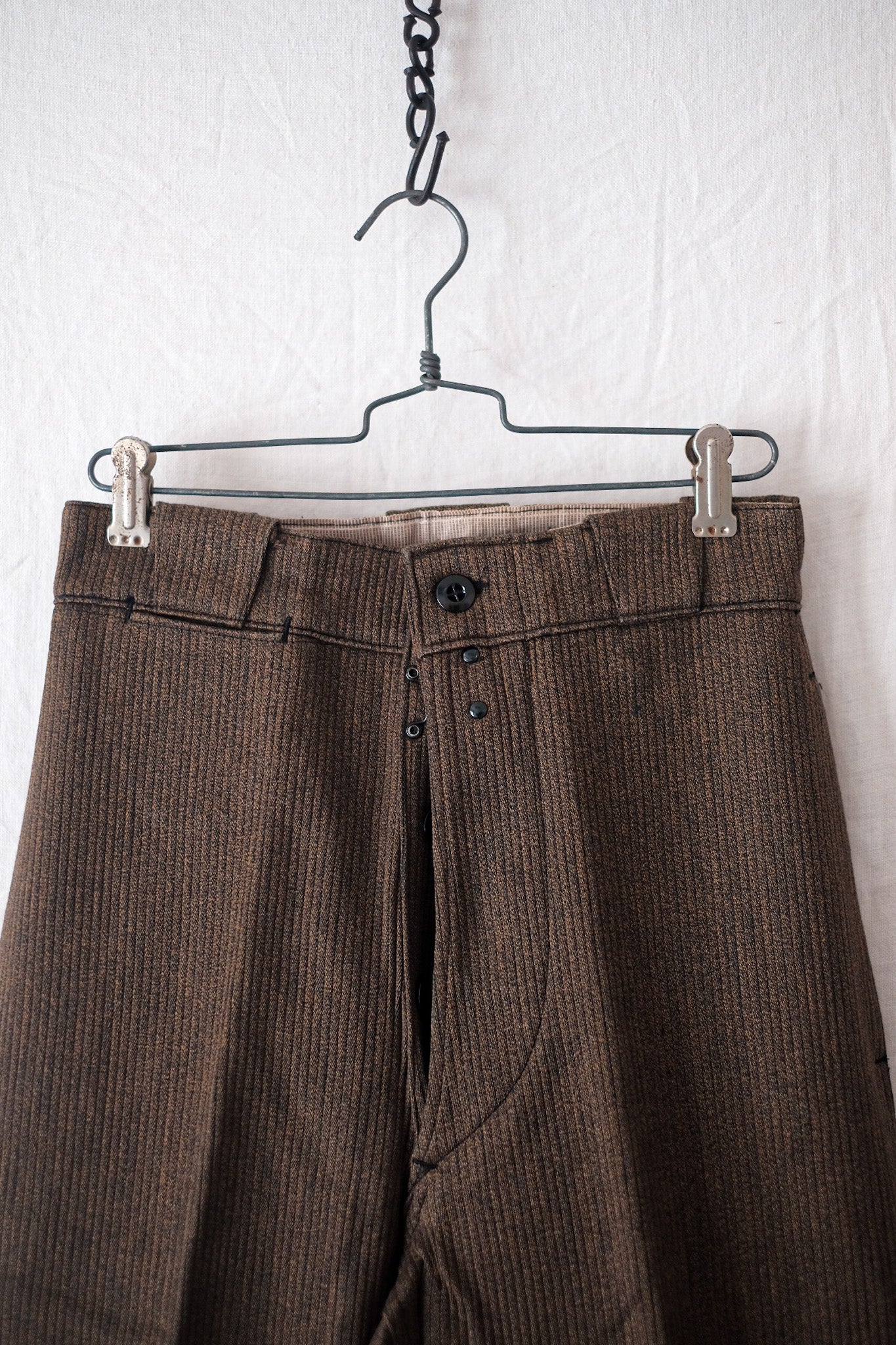 【~50's】French Vintage Brown Cotton Pique Work Pants "Dead Stock"