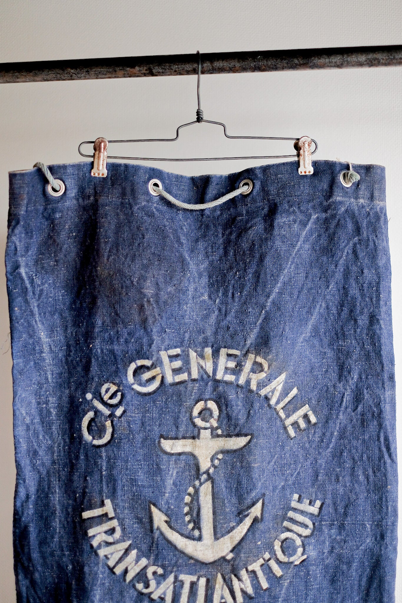 【~30's】French Vintage Indigo Hemp Linen Duffle Bag "MS Lafayette"