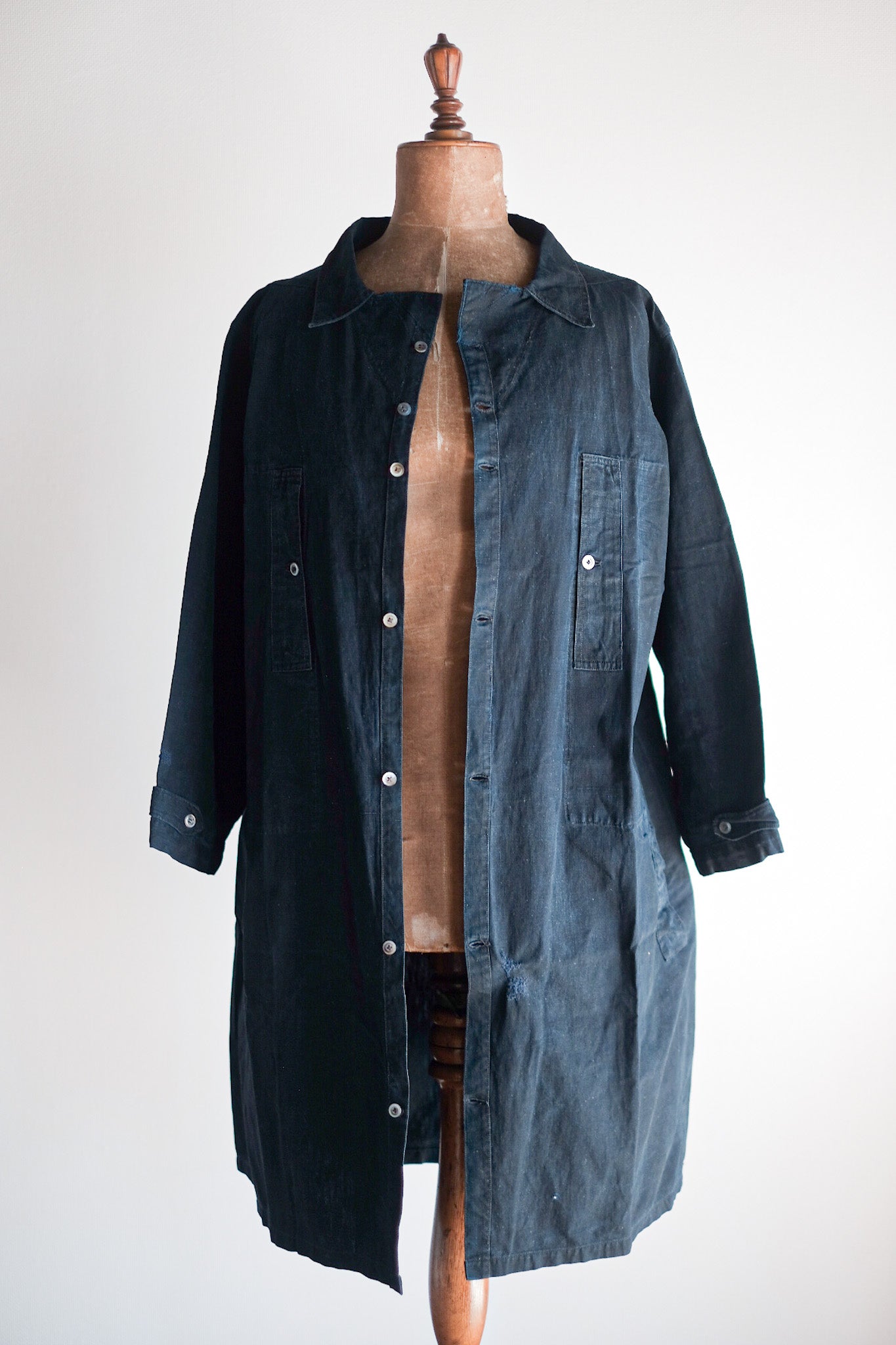 【Early 20th C】French Antique Indigo Metis Smock Open Type "Biaude"