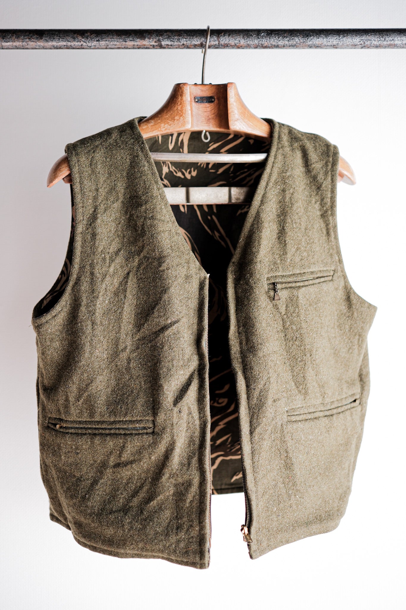 【~70's】American Vintage Tiger Stripe Camouflage Reversible Vest