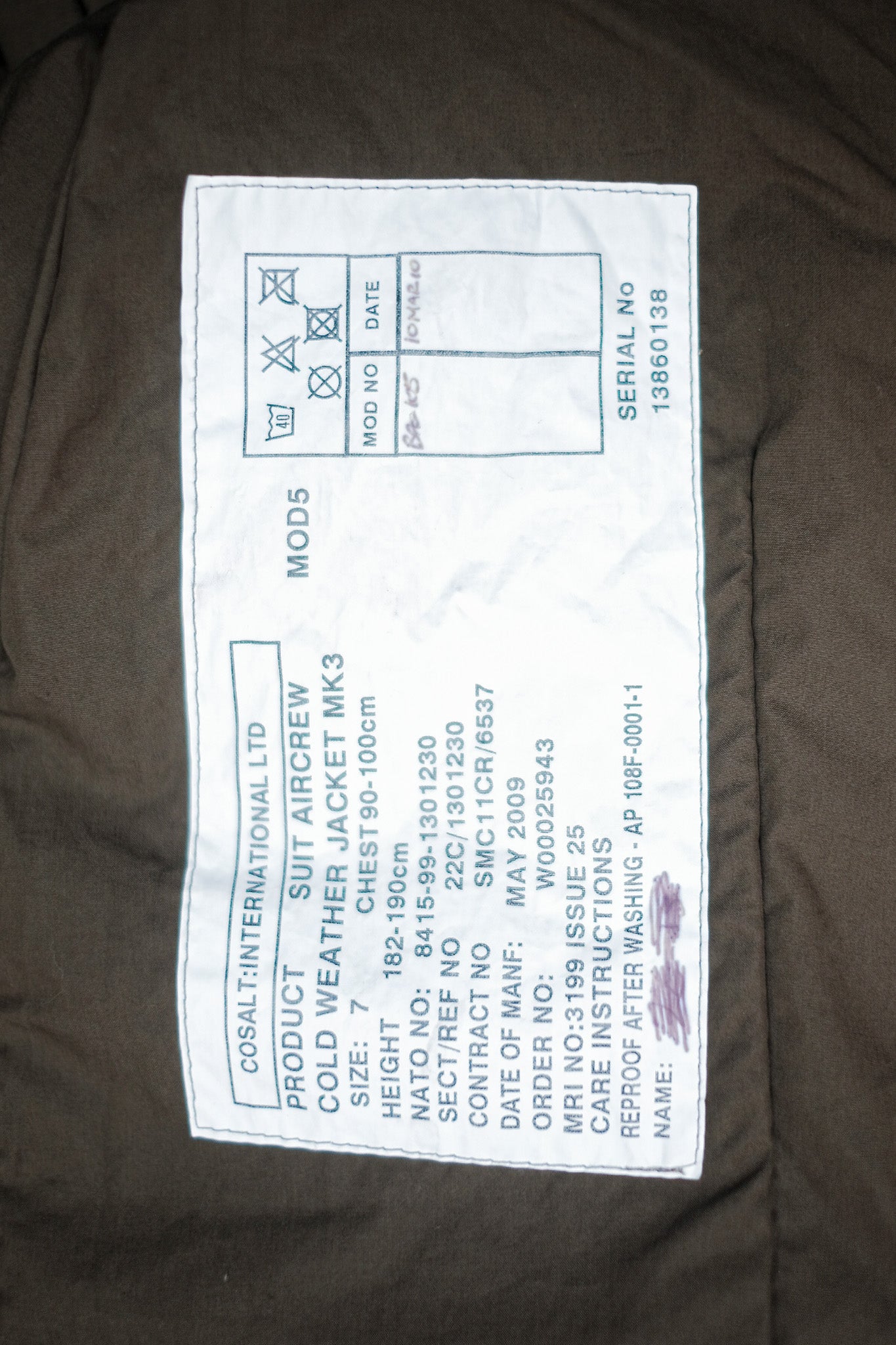 【~00's】Royal Air Force MK3 Cold Weather Flying Jacket Size.7 "Dead Stock"