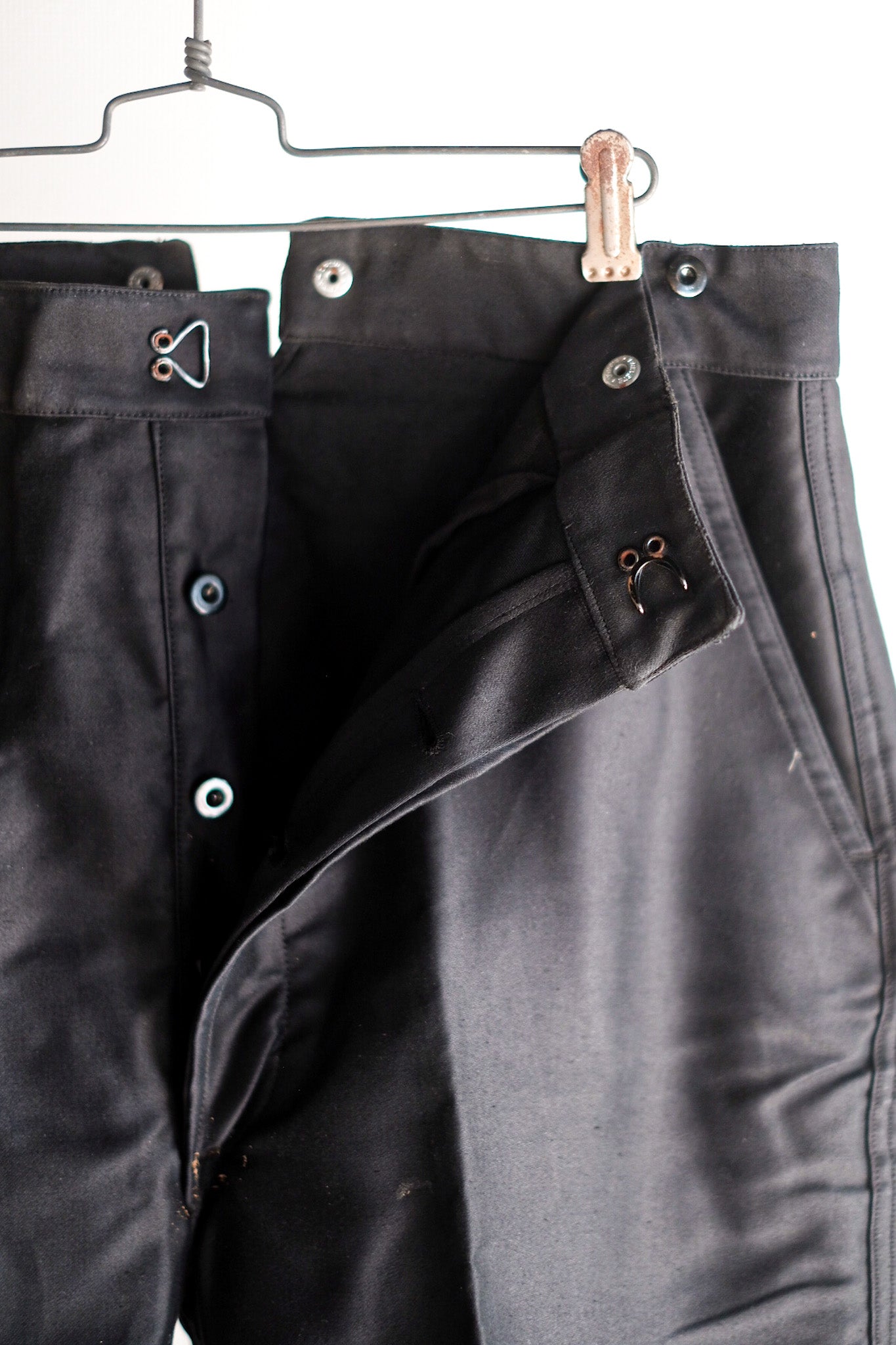 【~40's】French Vintage Black Moleskin Work Pants "Adolphe Lafont" "Dead Stock"