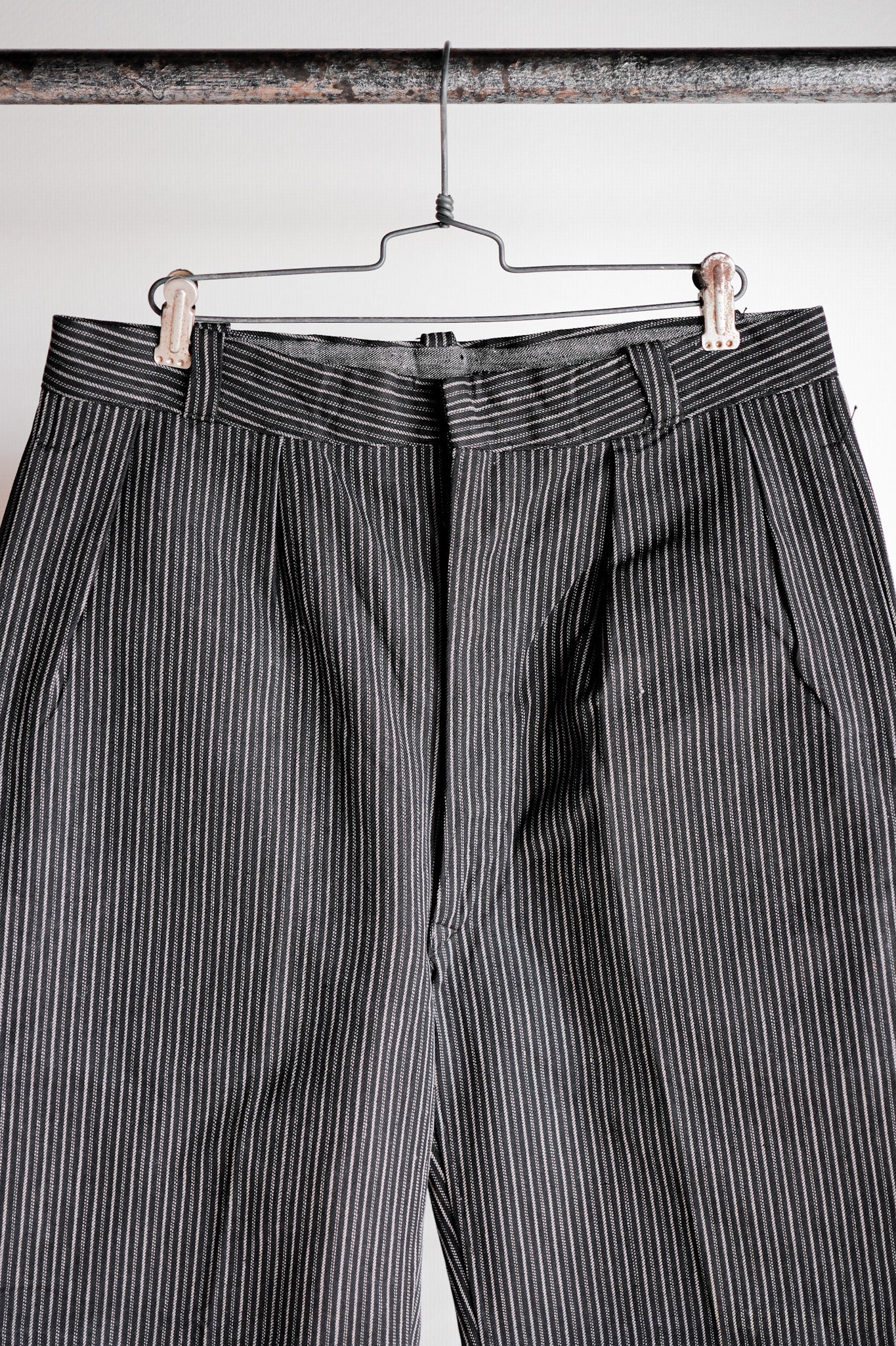 【~40's】French Vintage Cotton Striped Work Pants "Dead Stock"
