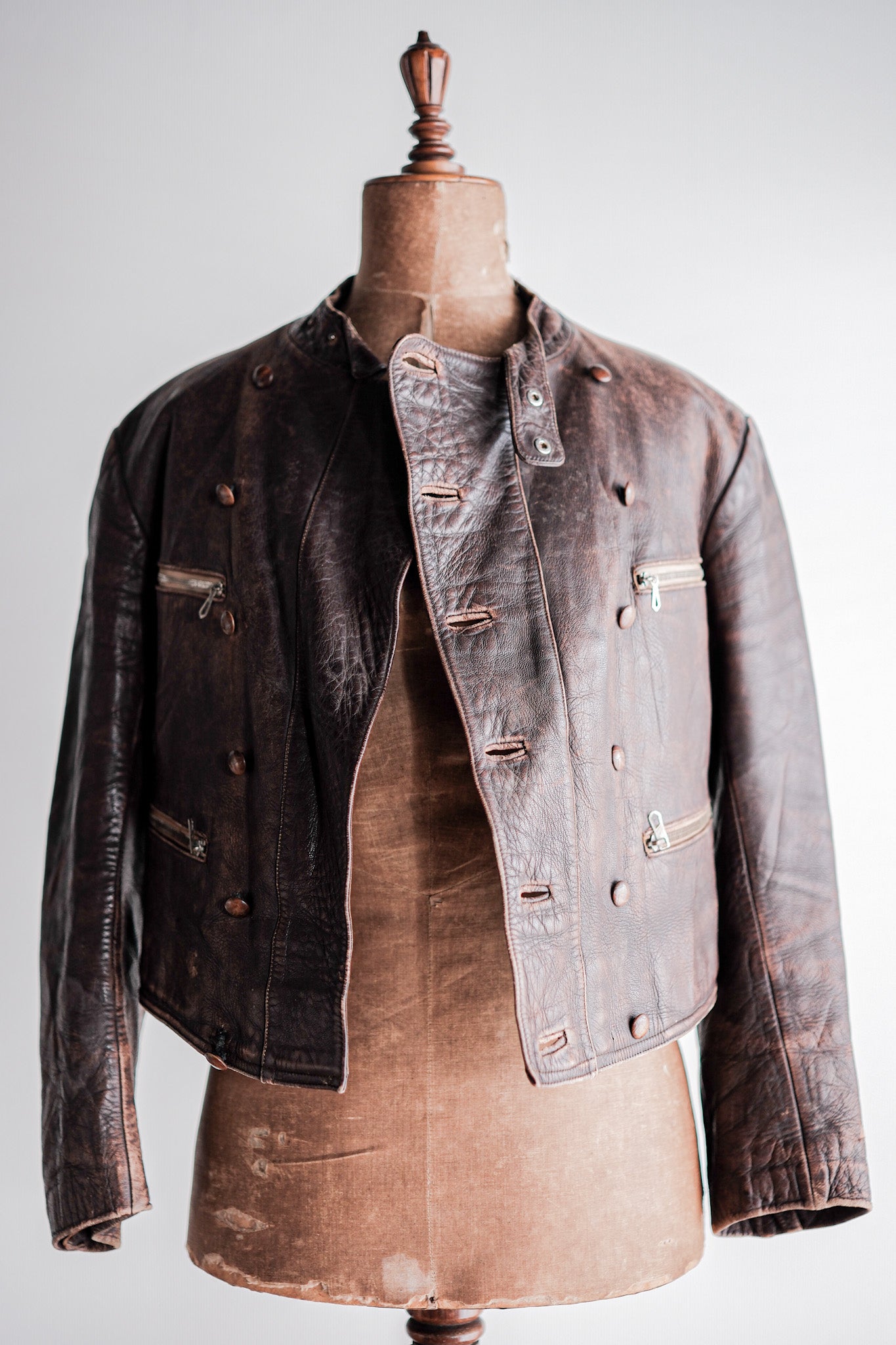 【~30's】German Vintage Double Breasted Motorcycle Leather Jacket