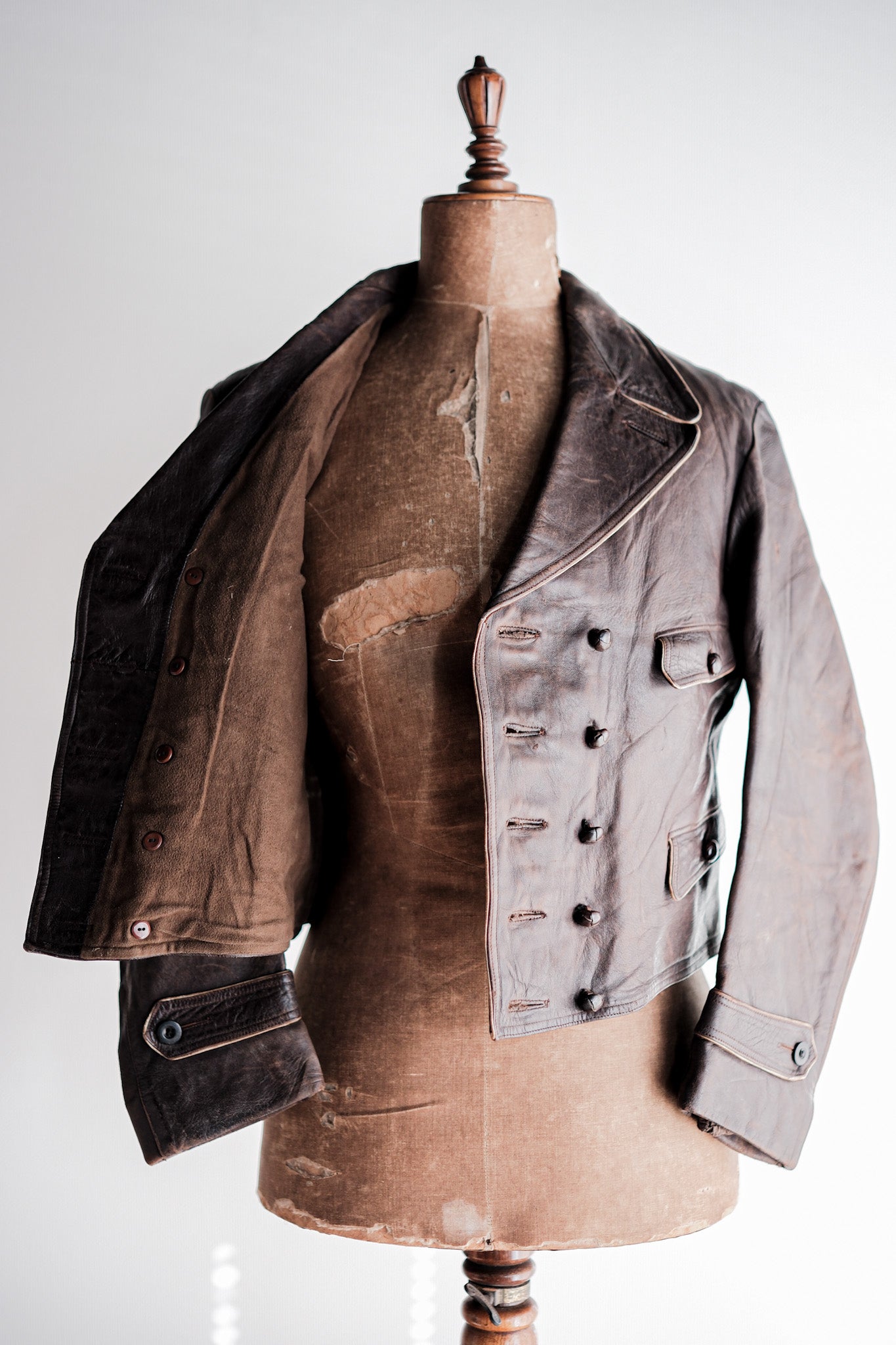 【~40's】German Vintage Double Breasted Motorcycle Leather Jacket