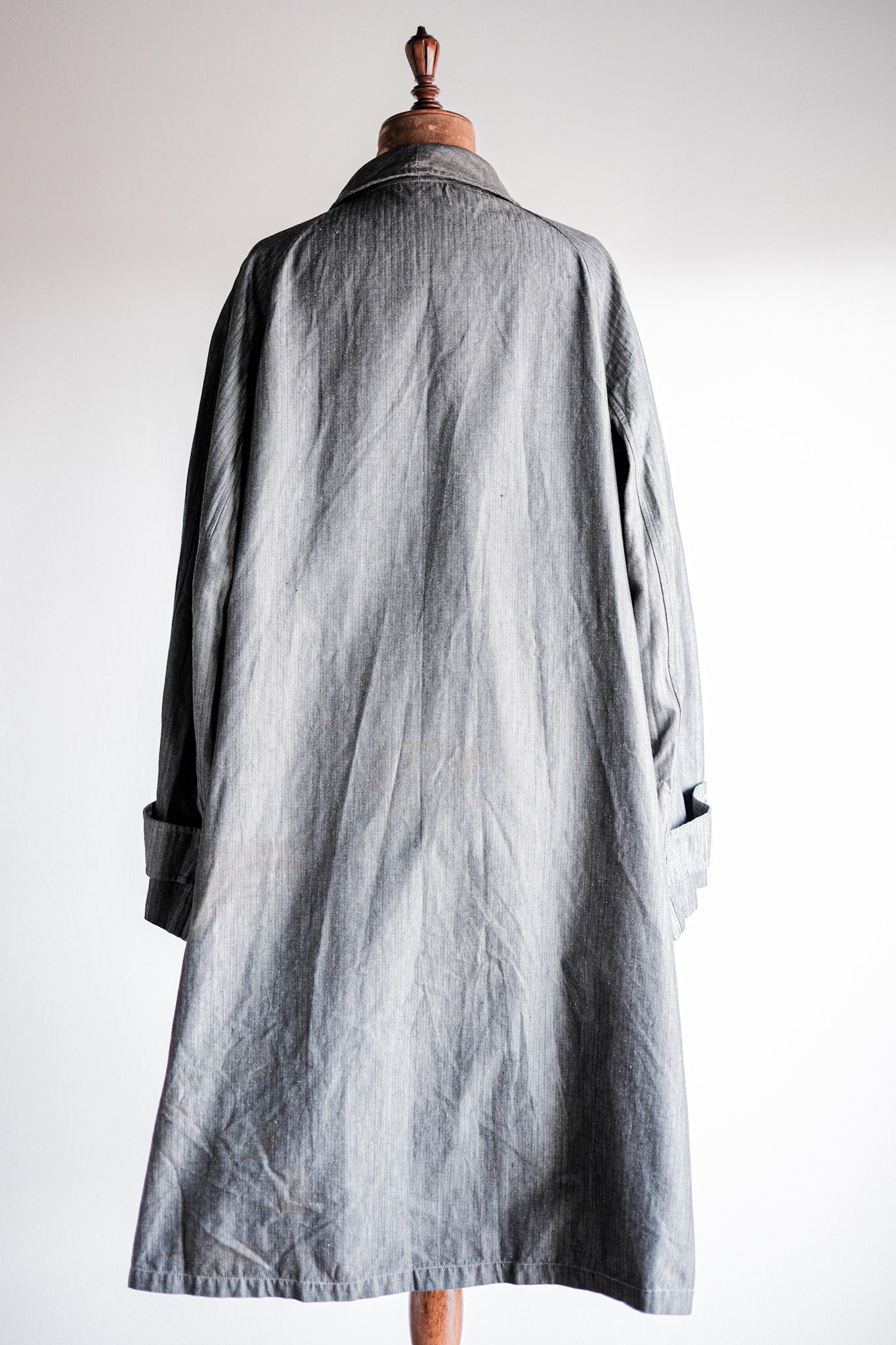 【~40's】French Vintage Salt & Pepper Cotton HBT Work Coat With Chin Strap "Dead Stock"