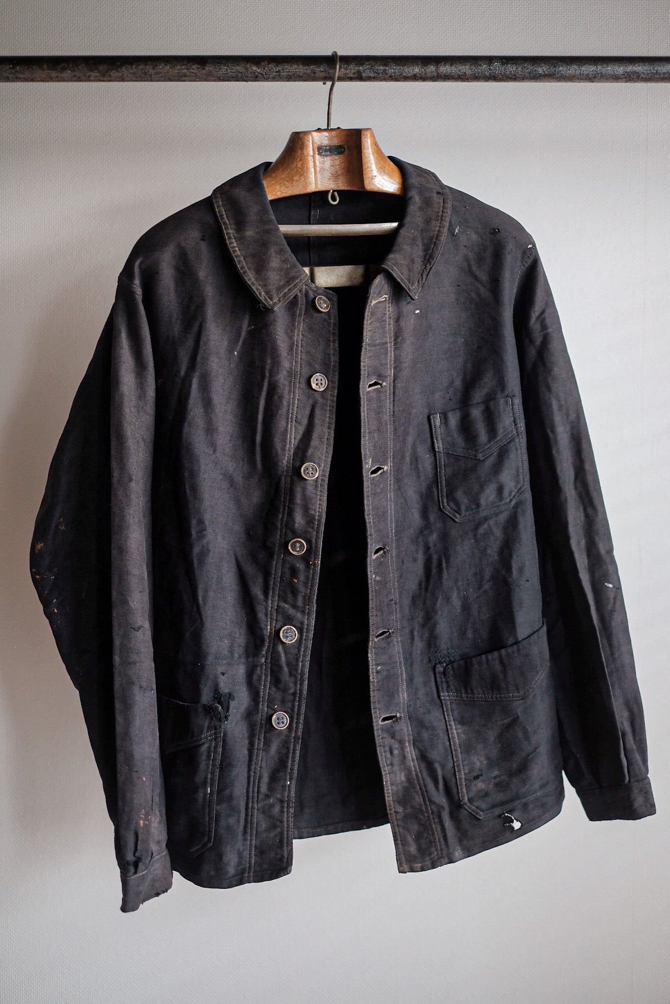 【~20's】French Vintage Black Moleskin Work Jacket "6 Buttons"
