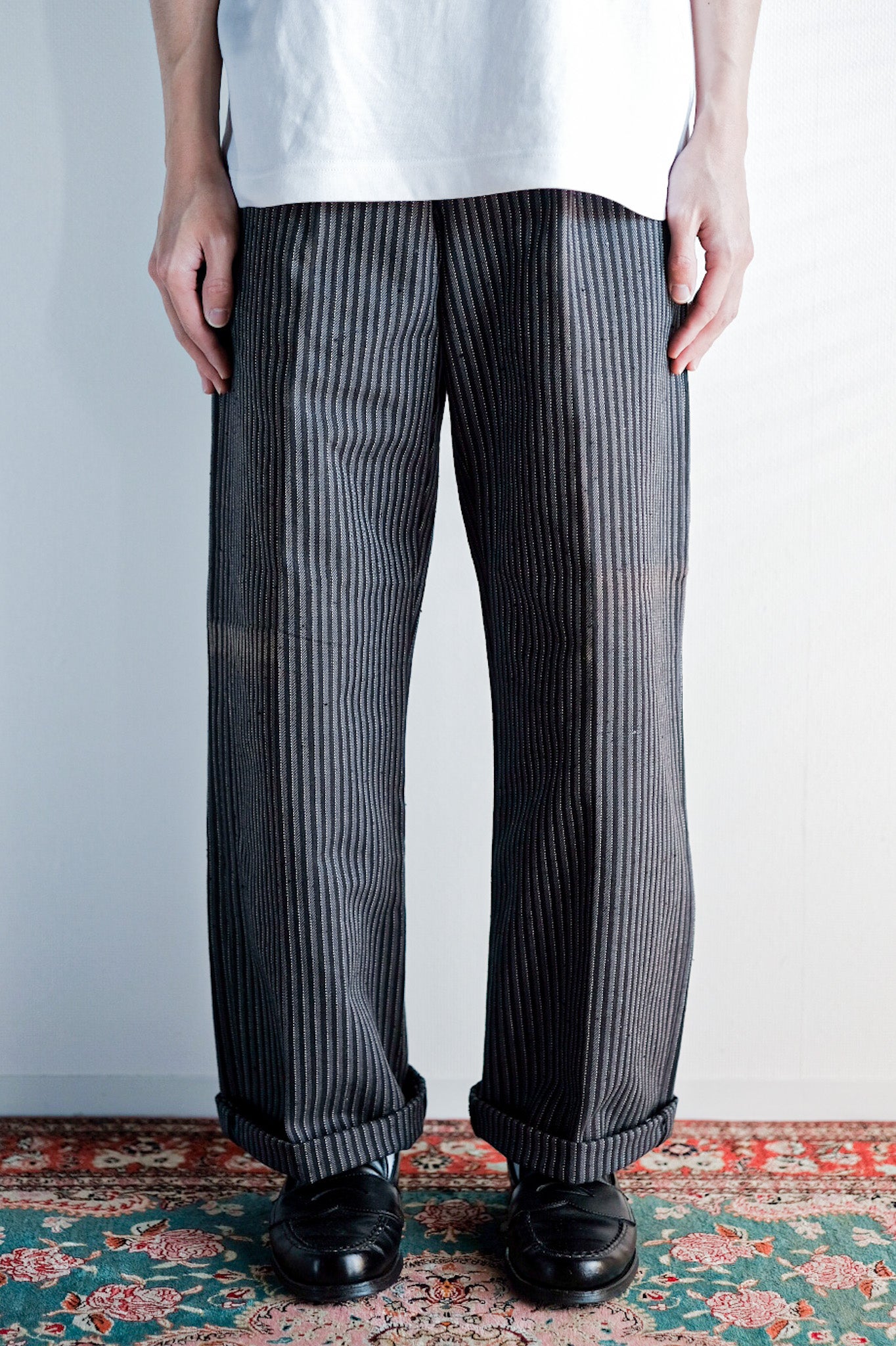 【~40's】French Vintage Cotton Striped Work Pants "Dead Stock"