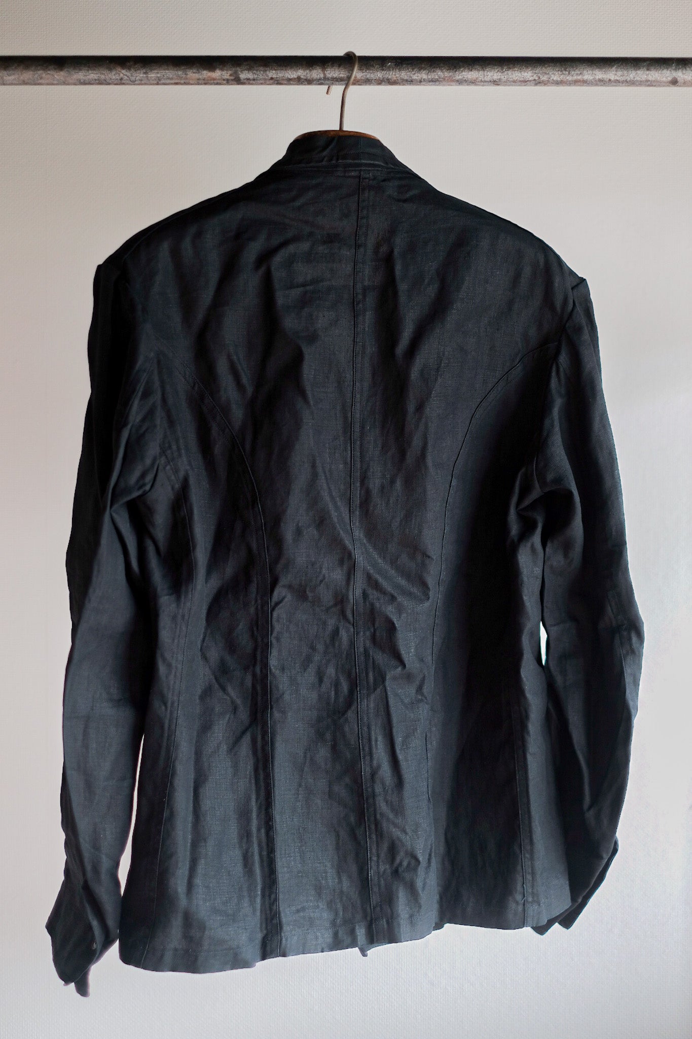【~30's】French Vintage Black Indigo Linen Double Breasted Work Jacket "Dead Stock"