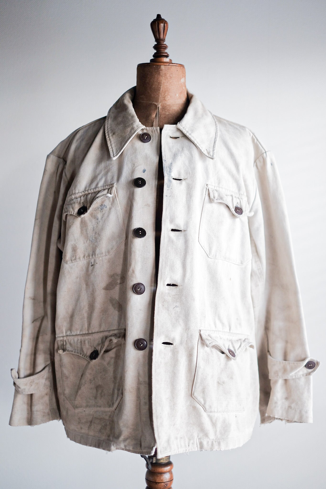 【~50's】French Vintage White Cotton Canvas Work Jacket